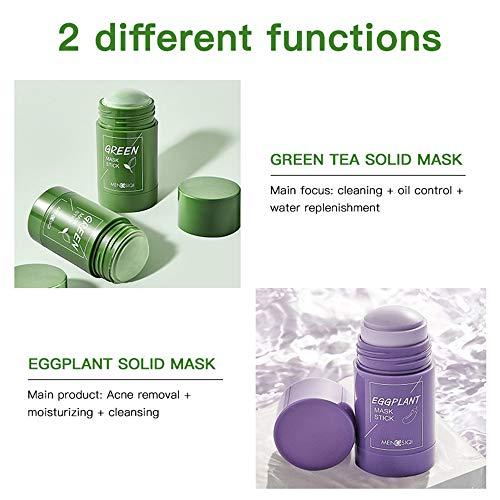 N\W Green-Tea Purifying Clay Stick Mask - Oil Control Anti-Acne Eggplant Solid Fine, Moisturizes and Controls The Oil, Acne Clearing, Blackhead Remover, Improves Texture of The Skin, Green,Purple