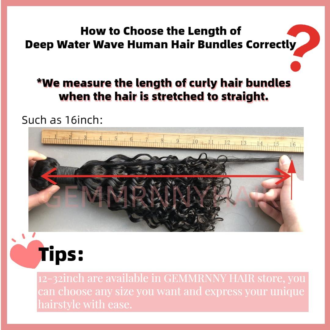 Gemmrnny Gemmrnny Curly Bundles Human Hair 18 20 22 Inch Soft and Thick 3 Bundles Water Wave Human Hair Bundles 12A Brazilian Deep Wave Bundles 100% Unprocessed Wet and Wavy Bundles Human Hair