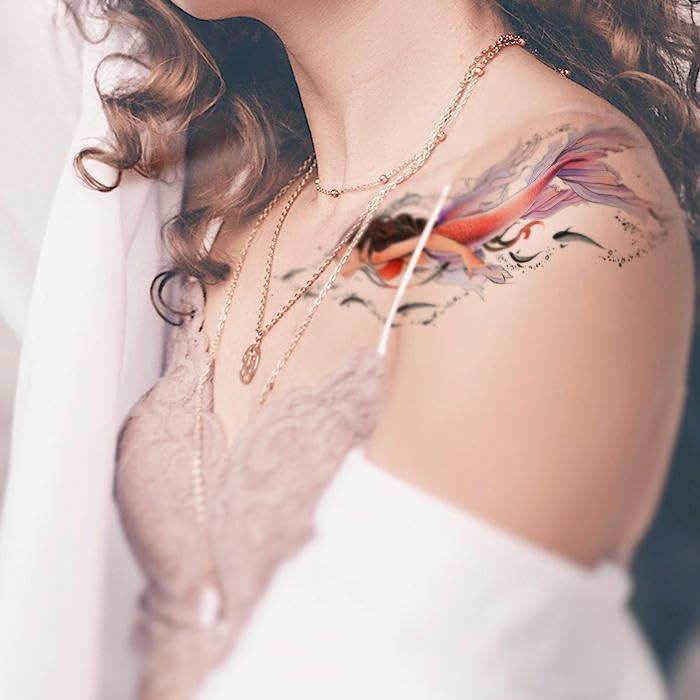 GoDdis Mermaid Collarbone Ancient Style Fairy Tattoo Stickers Temporary Tattoos Fake Tattoo Waterproof Long-Lasting Ink Shoulder Scar Cover Feminine