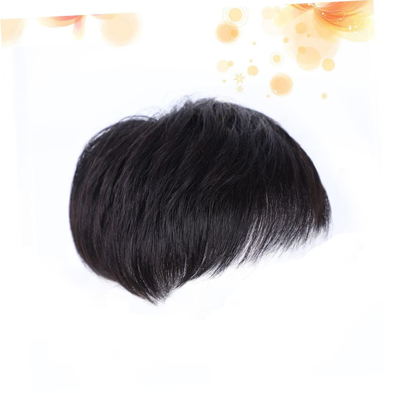 SOLUSTRE SOLUSTRE Mens Wig Short Hair Mens Hair Replacement Wigs Men Black Wig Male Bald Patch Overhead Replacement Wigs Black