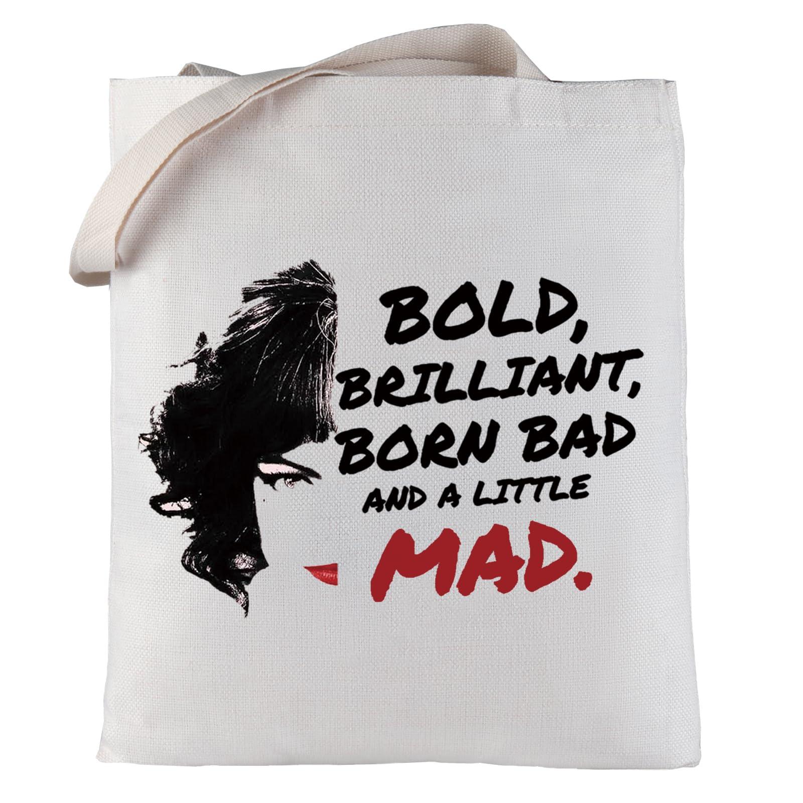LEVLO LEVLO Cruella Deville Quote Cosmetic Bag Cru-ella Movie Fans Gift Born Brilliant Bad And Alittle Mad Makeup Zipper Pouch Bag (Born Brilliant Tote)
