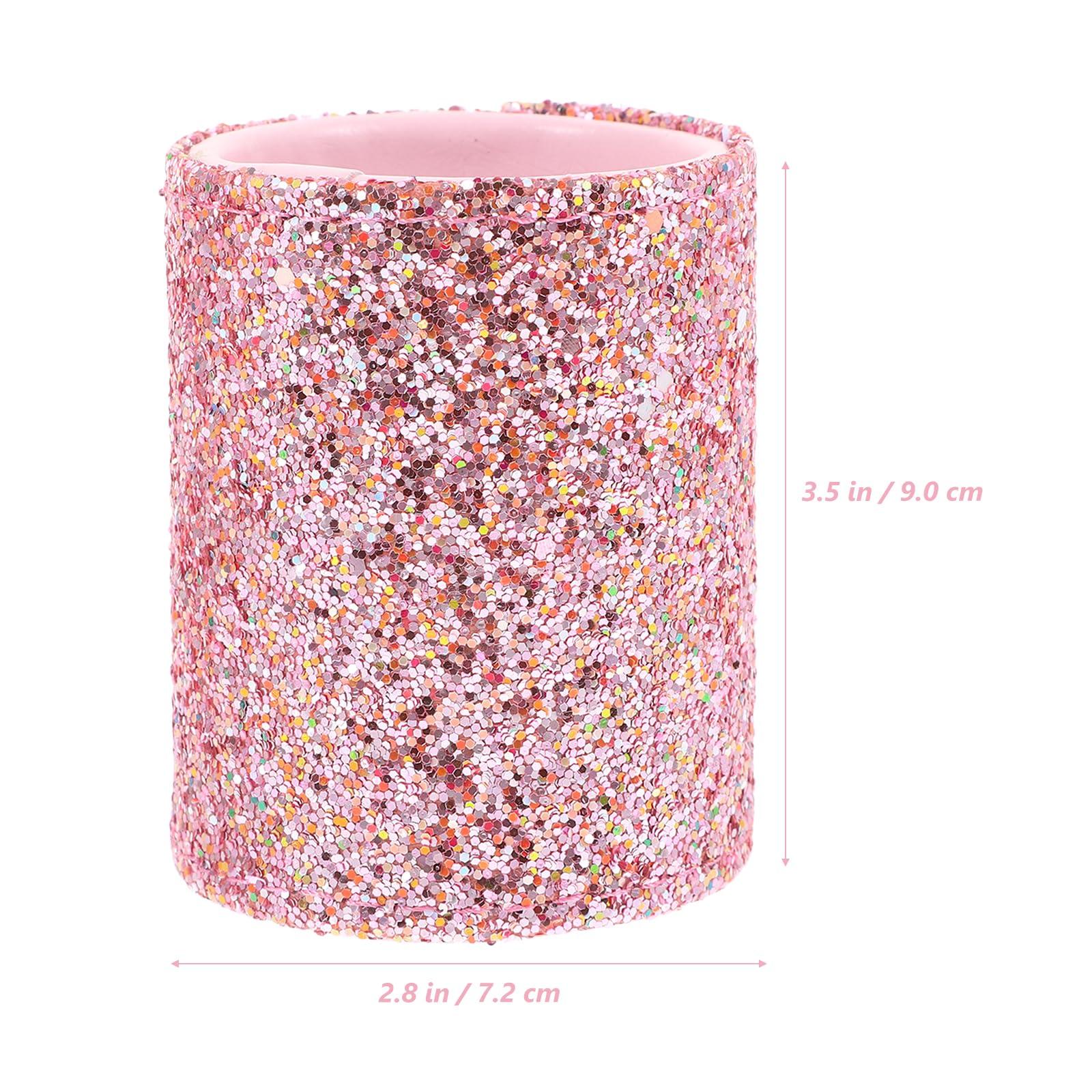 LOGOFUN LOGOFUN Sequin Makeup Brush Storage Bucket Glitter Makeup Brush Storage Holder Portable Makeup Brush Case for Women Girls Supplies - Pink