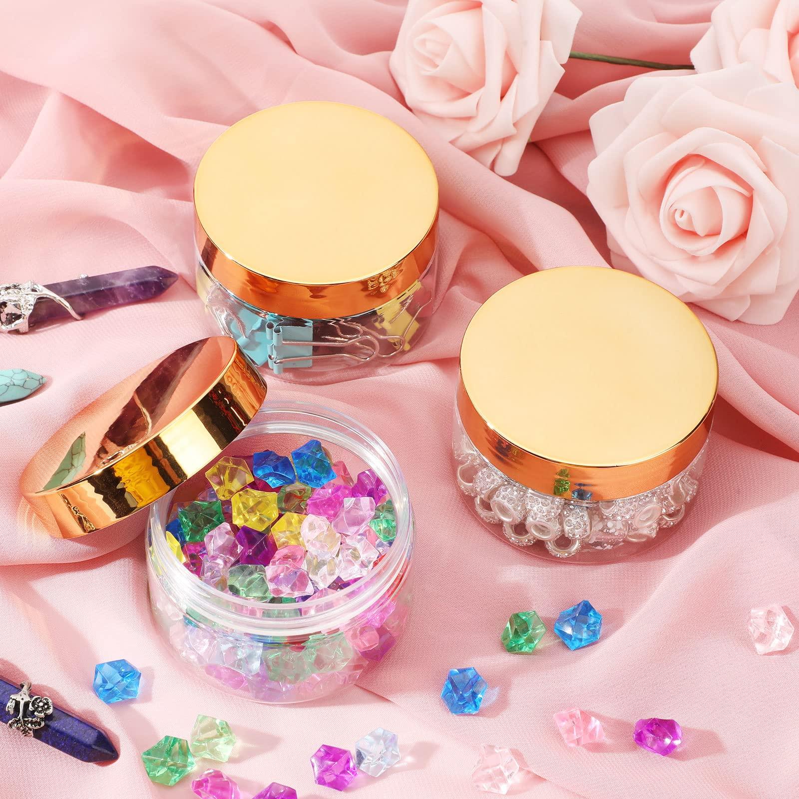 Patelai 4 Pieces Round Clear Wide-mouth Leak Proof Plastic Container Jars with Lids for Travel Storage Makeup Beauty Products Face Creams Oils Salves Ointments DIY Slime Making or Others (Gold, 4 Ounce)