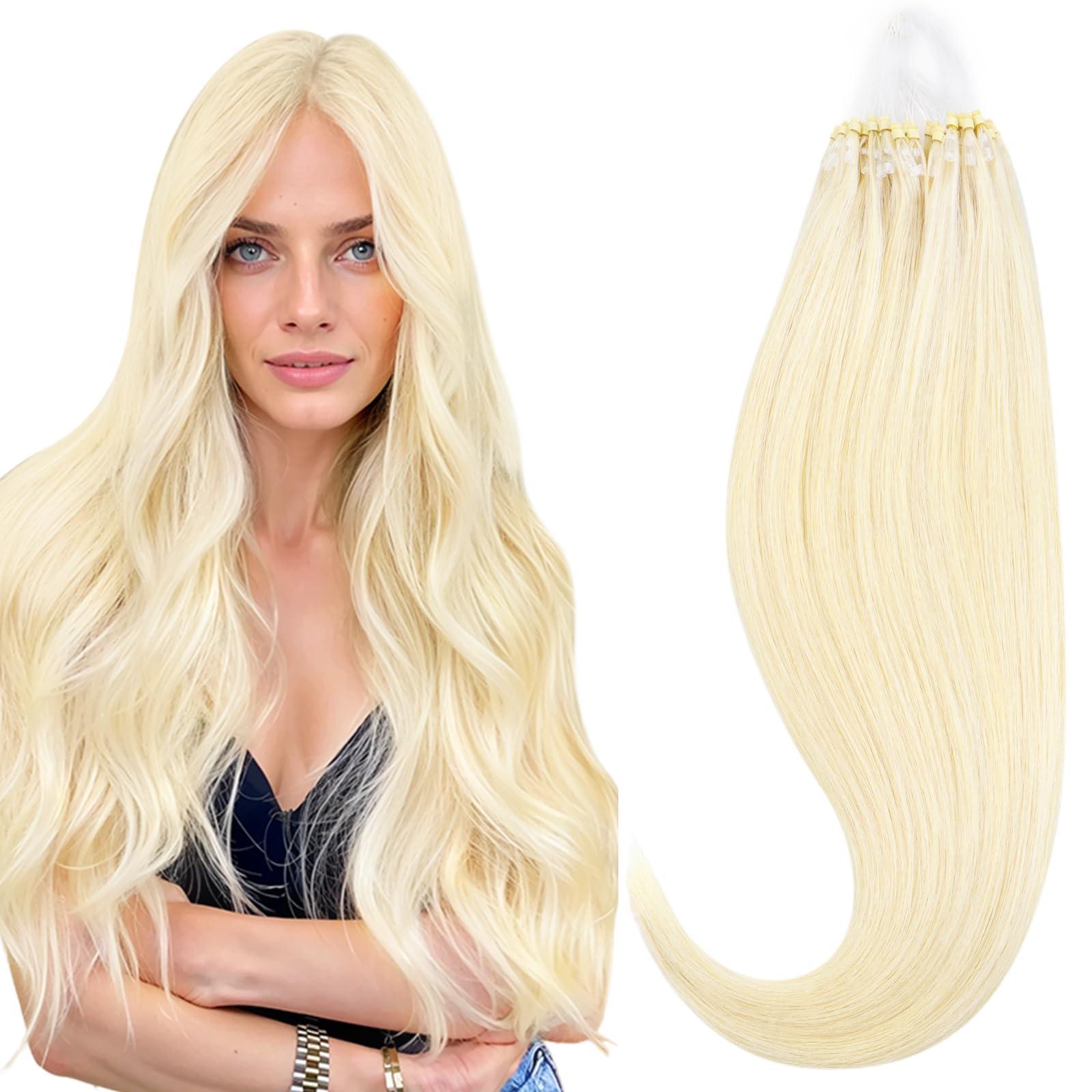 hotbanana HOTBANANA Micro Ring Hair Extensions Human Hair, 22 inch 50g 50s Platinum Blonde Micro Beads Real Human Hair Extensions Straight Micro Link Micro Loop Hair Extensions