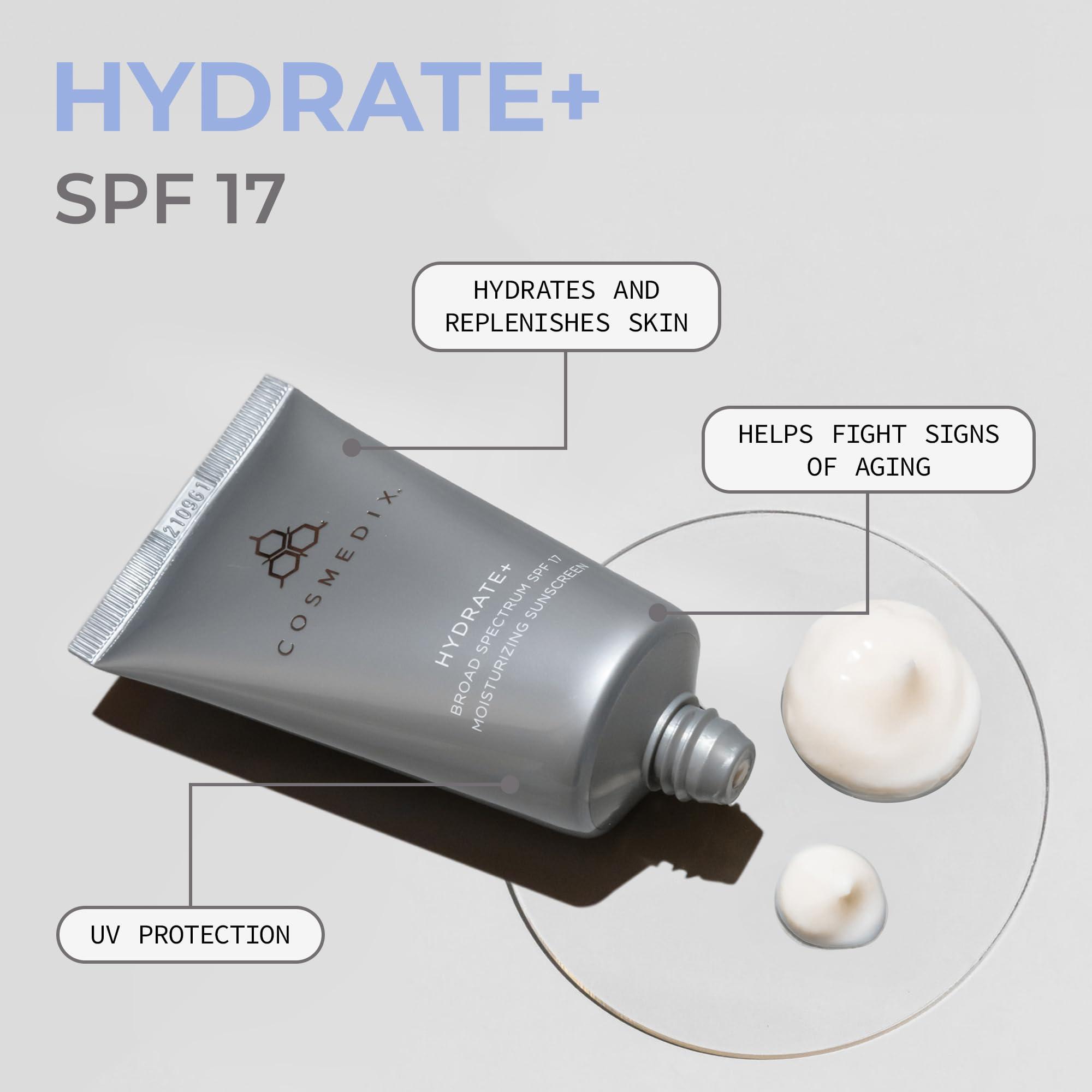 COSMEDIX COSMEDIX Hydrate Plus Sunscreen with Broad Spectrum SPF 17 - Moisturizing Face & Body Sun Screen for Travel & Daily Skin Care - Sunblock for Skin Elasticity, Dewy & Radiant Glow, No White Cast