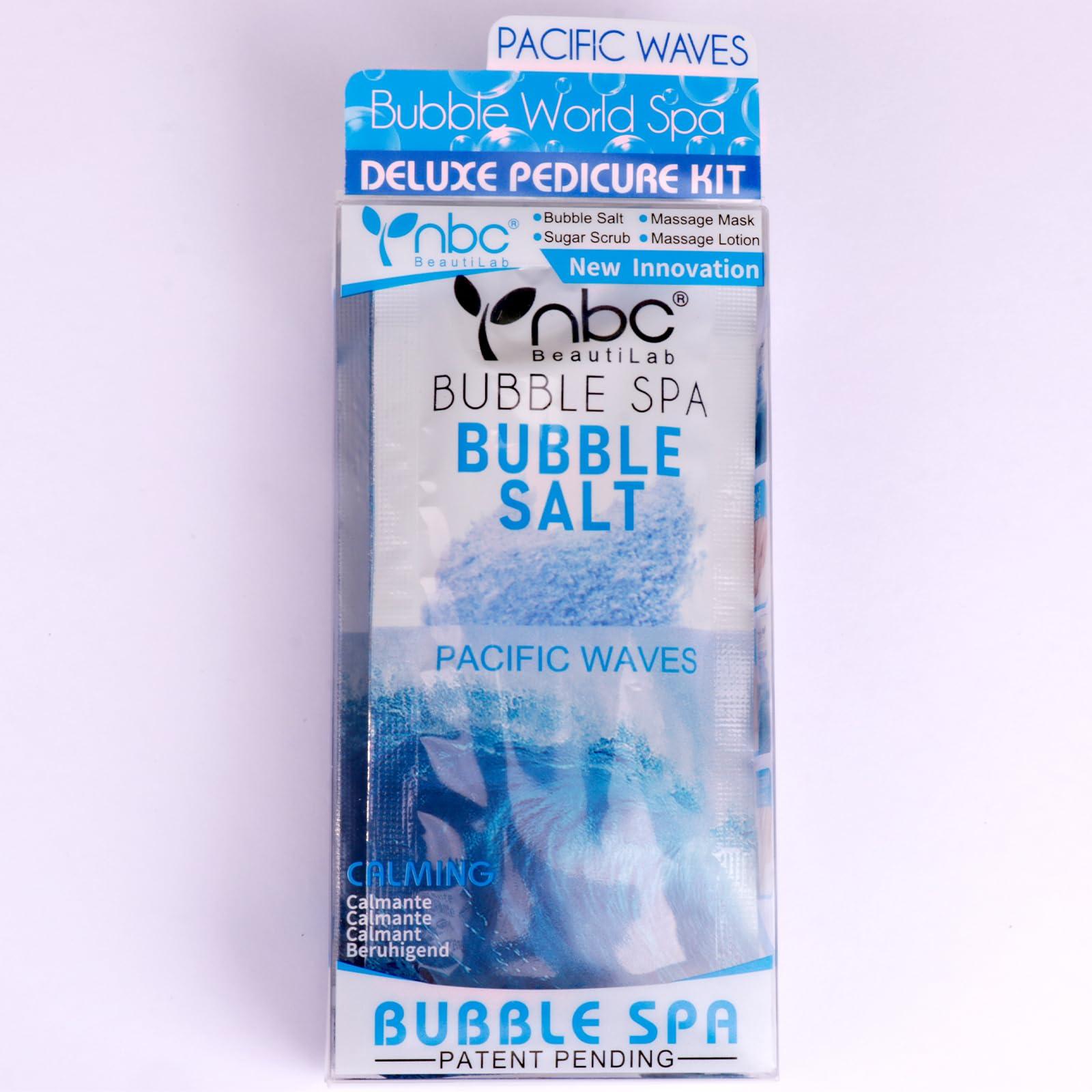 nbc BeautiLab nbc BeautiLab Pedicure Kit Foot Soak Set: Bubble Salt, Sugar Scrub, Massage Mask, Massage Lotion in a Box, 4 Step Foot Spa Kit for Dry Feet, Softens Calluses(1 Set Pacific Waves)
