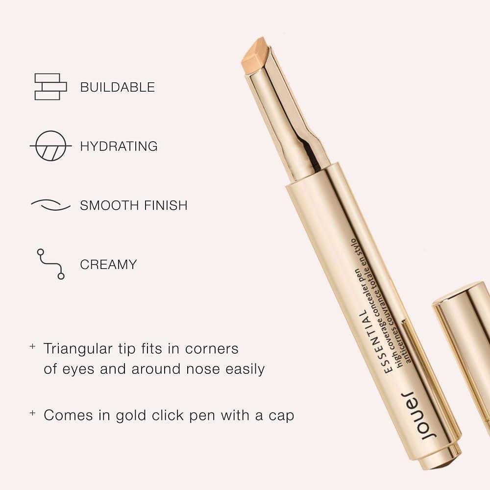 Jouer Jouer Essential High Coverage Concealer Pen - Medium to Full Coverage Cream Concealer Makeup - Color Corrector for Spot Coverage, Dark Circles and Contour, Honey