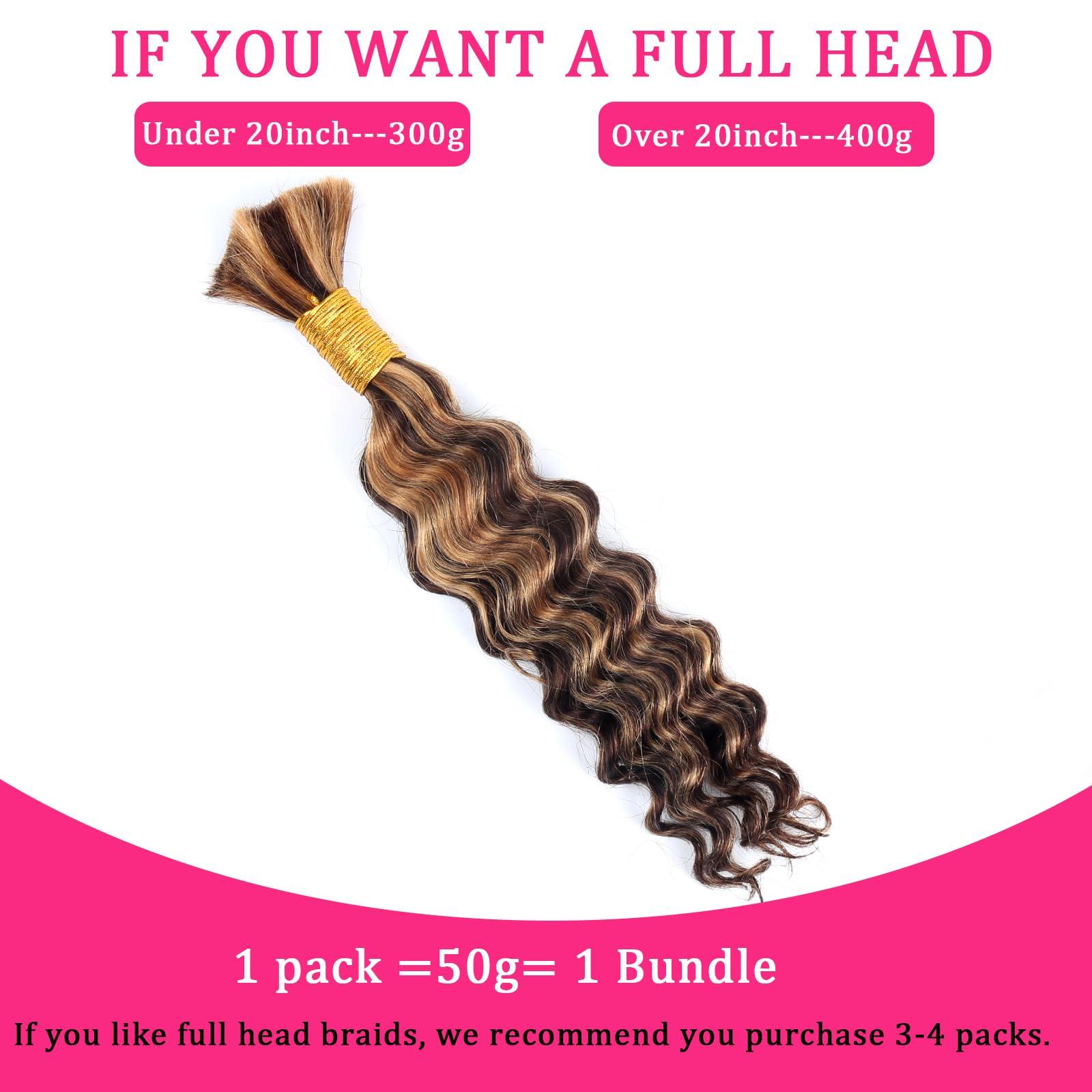 B-fashion Human Braiding Hair for Boho Braids Highlight Deep Wave Bulk Human Hair for Braiding 14 Inch 1 Bundle 50G P430 Brazilian Wet and Wavy Curly Ombre Human Hair Braiding Hair Extensions No Weft Bundles