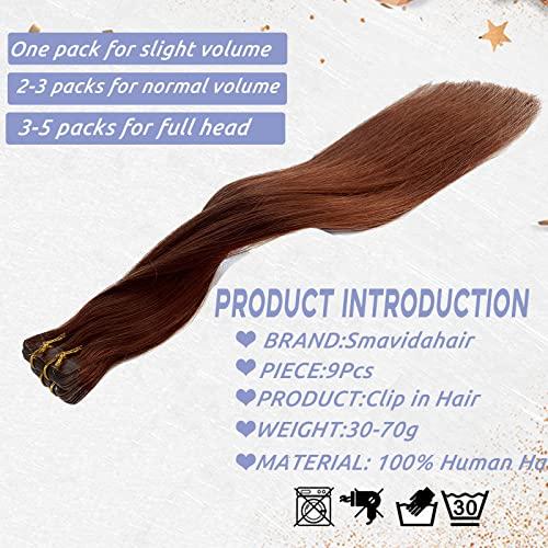Smavida Dark Auburn Remy Tape in Hair Extensions Premium 100% Human Hair with Invisible Tape Attached Semi Permanent Hair Extensions 24Inch Silk Straight Human Hair Extensions 70grams for Girls/Women