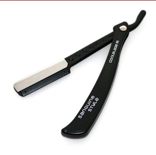 Sanguine Shaving Razor, Cut Throat Razor + Wilkinson Blades + Sanguine Pouch (CoolBlade R1 Black)