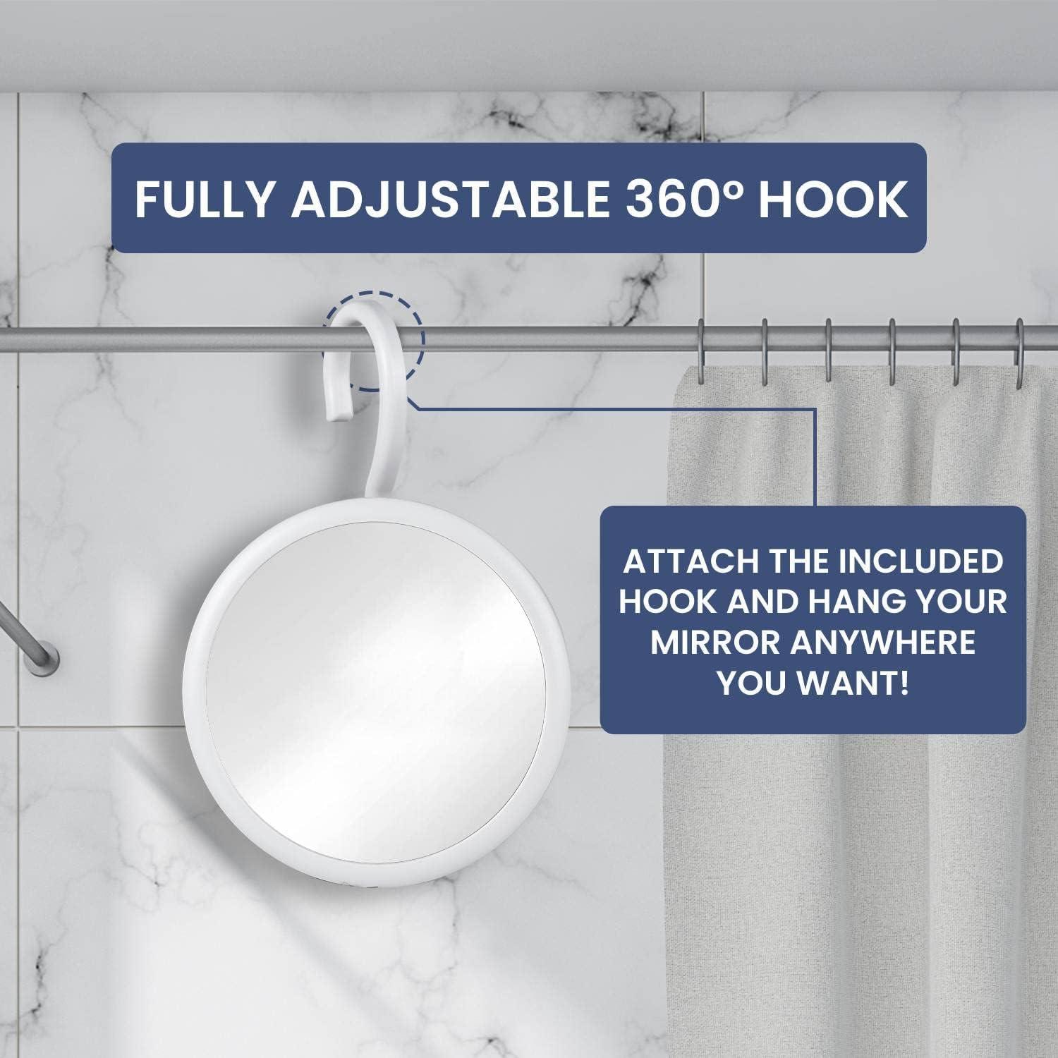 MIRRORVANA MIRRORVANA Hangable Round Fogless Shower Shaving Mirror with 360 Swivel Rotatable Hook for Hanging and Bonus Anti-Fog Spray - Anti Fog and Shatterproof Surface, 6.7" Diameter