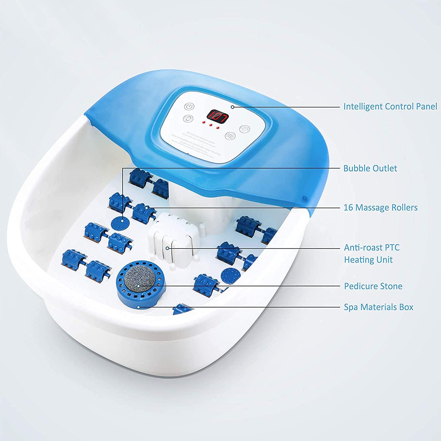 N \\ A Foot Spa Bath Massager with Heat Bubbles Vibration, Heated Foot Bath with Pedicure Grinding Stone, 16 Massage Rollers and Digital Temperature Control Home Use