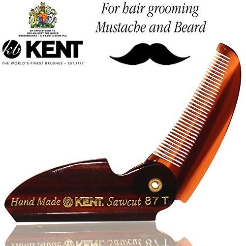 KENT Kent 87T Handmade Folding Pocket Comb for Men, Fine Tooth Hair Comb Straightener for Everyday Grooming Styling Hair, Beard or Mustache, Use Dry or with Balms, Saw Cut Hand Polished, Made in England