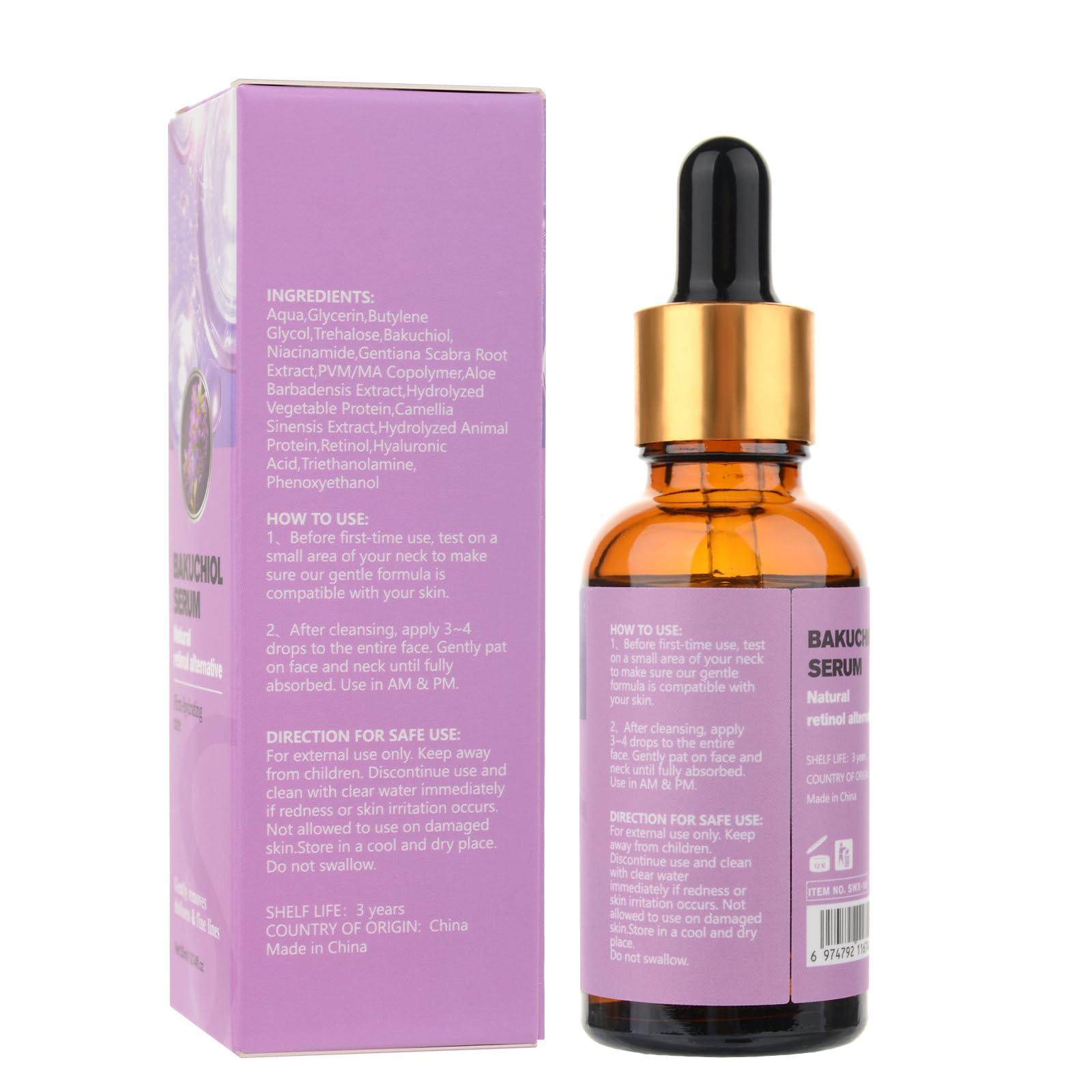 KIUORET Bakuchiol Retinol Serum for Anti-Aging, Bakuchiol Retinol Rejuvenation Serum Reduces Acne, Wrinkles and Fine Lines, Retinol Serum for Moisturizing & Smoothing for All Skins, 30 ml