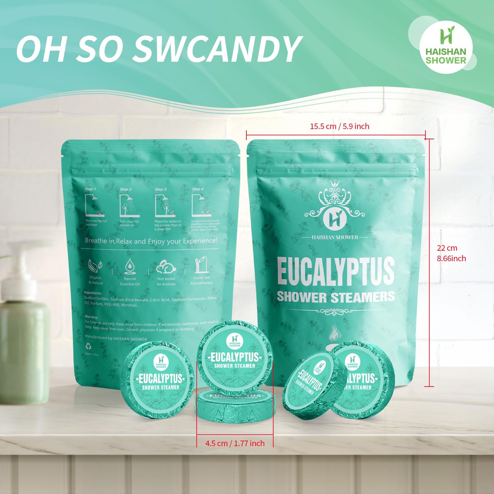 HAISHAN SHOWER Shower Steamers Aromatherapy Organic Eucalyptus & Mint Essential Oil, 5-Pack Shower Bombs Easter Basket Stuffers Gifts for Her Him Women or Men, Birthday Gifts for Girlfriend Mom Wife Sister Daughter