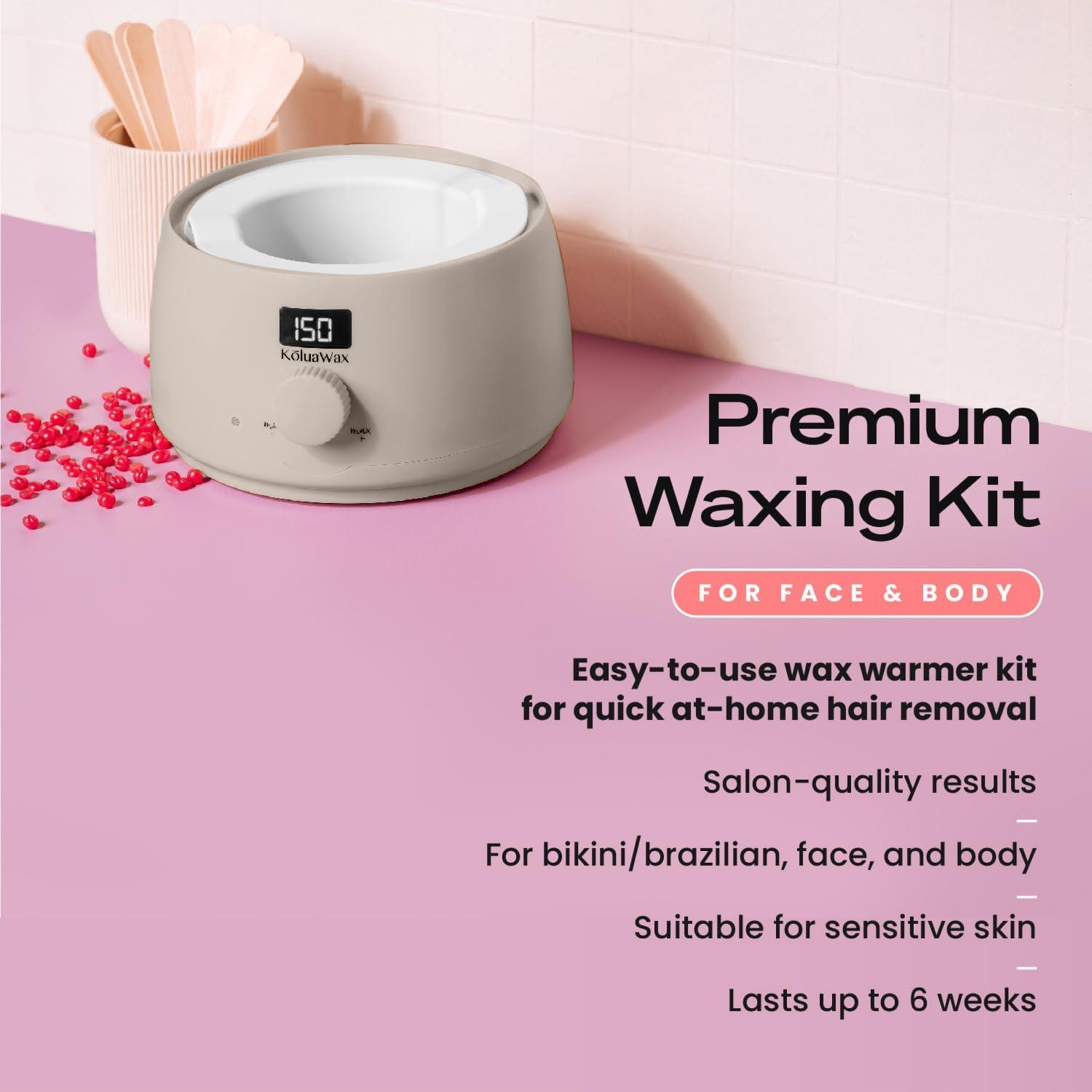 KoluaWax KoluaWax Premium Waxing Kit for Women - Hot Melt Hard Wax Warmer for Hair Removal, Eyebrow, Bikini, Legs, Face, Brazilian Wax - Machine, 4-Pack Beads, Accessories, Sand