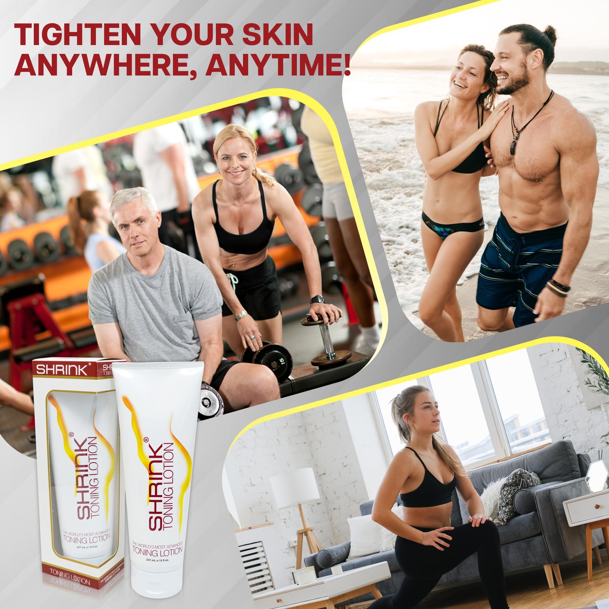shrink Shrink Toning Lotion - Heat Activated Cellulite Cream and Firming Body Lotion for Women and Men - Body Cream for Stomach, Tummy, and Body - with Caffeine, Vitamin E, Skin Tightening Body Cream (8oz)