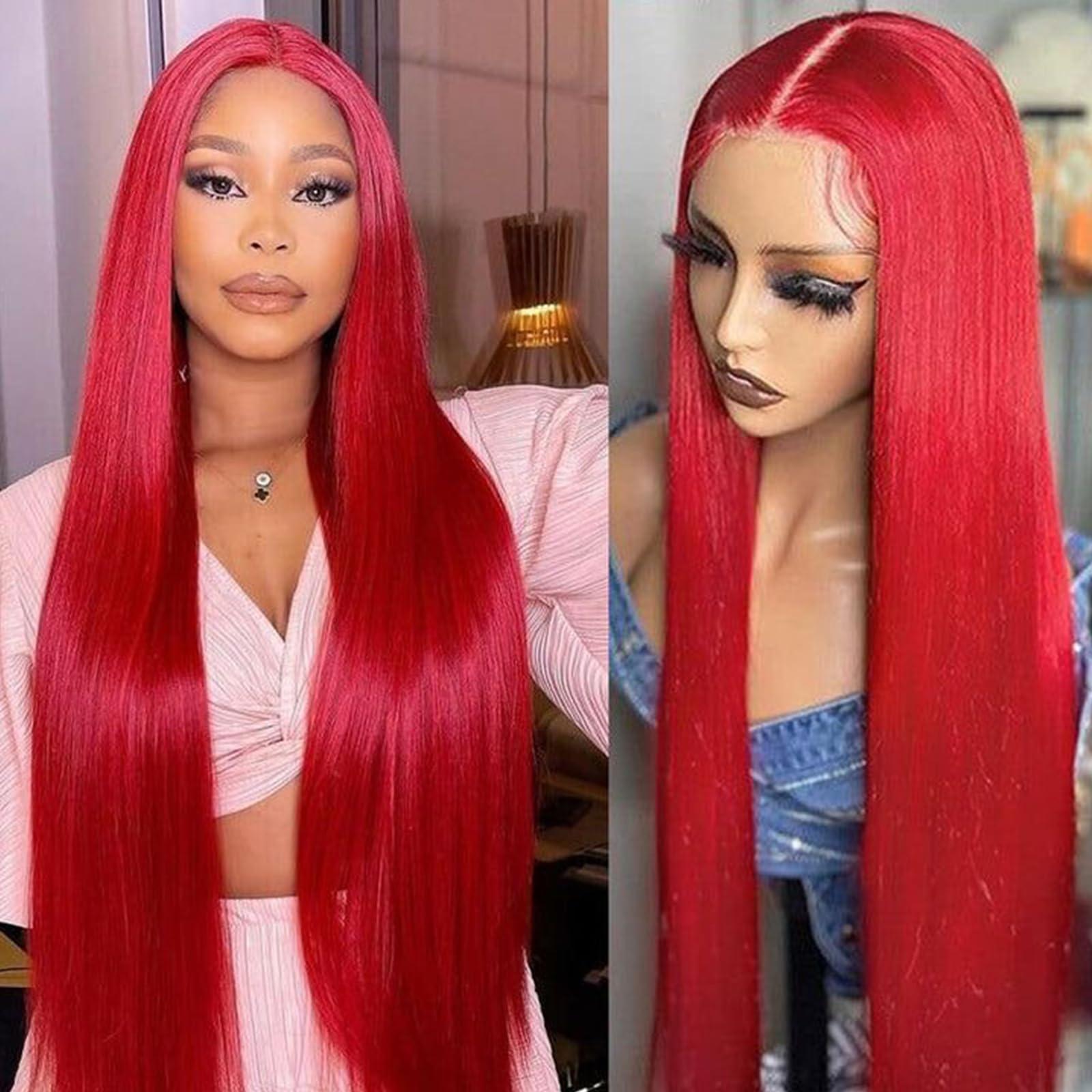 Missyvan Missyvan Lace Front Wig Long Straight Red Hair Synthetic Wig Glueless Heat Resistant Fiber Hair Natural Hairline Soft Hair Wigs for Women 32 Inch