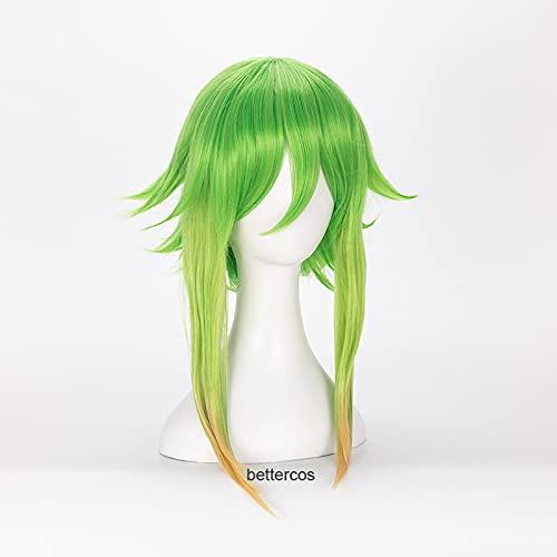 ZZMQ ZZMQ Vocaloid Megpoid Gumi Cosplay Wig 45cm Green Golden Ombre Short Layered Fluffy Heat Resistant Synthetic Hair Wig + Wig Cap