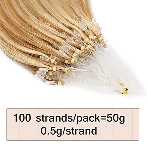 Benehair Benehair Micro Ring Human Hair Extensions Straight Micro Beads Hair Extensions Golden Brown&Bleach Blonde #12P613 50g 24Inch Remy Micro Loop Hair Extensions