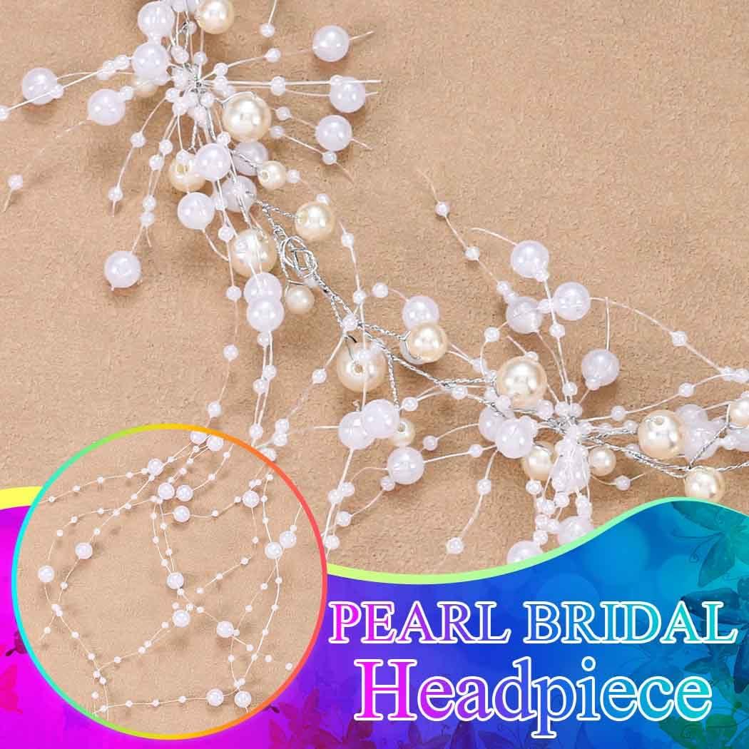 BARTOSI BARTOSI Pearl Bridal Headband Silver Pearl Tassel Wedding Hair Accessories Prom Headpiece for Women and Brides