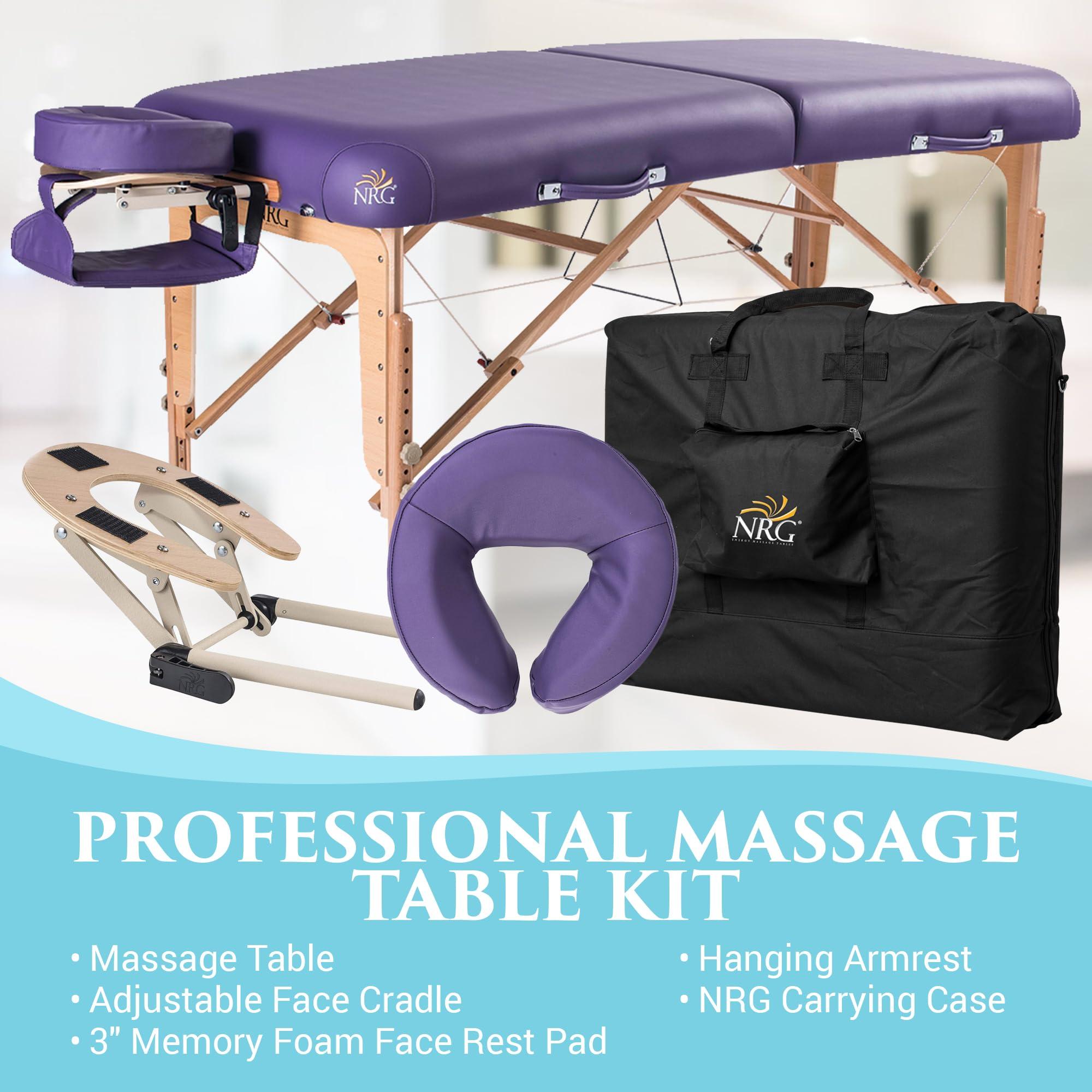 NRG NRG Vedalux Portable Massage Table Package Purple - Folding Massage Bed Lightweight Massage Table - Professional Massage Table Spa Bed, Face Cradle, Hanging Armrest, & Carrying Case