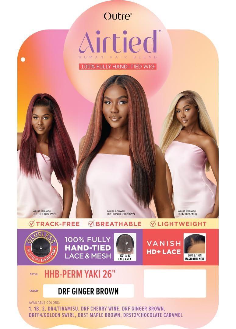 Outre Outre Airtied 100% Fully Hand-Tied Wig - Human Hair Blend - Perm Yaki 26\" (DR4/TIRAMISU)
