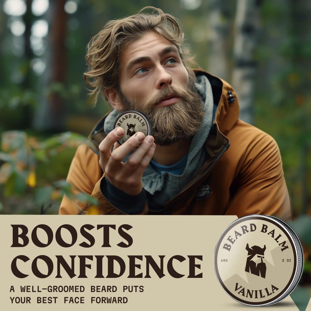 Striking Viking Striking Viking Beard Balm for Men  Leave-in Beard Conditioner to Smooth, Shape, Moisturize & Soften Coarse, Dry Facial Hair  Vanilla Scented with Shea Butter, Tea Tree, Argan & Jojoba Oils, 2 Oz