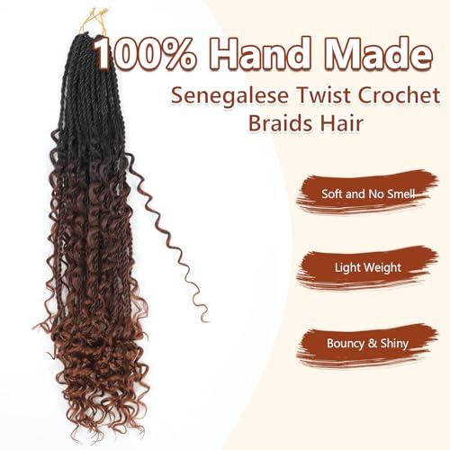FIRSTCYH HAIR Senegalese Twist Crochet Hair with Curly Ends - 12 Inch Boho Island Twist Crochet Hair 8 Packs Boho Goddess Twist Crochet Hair Pre Looped Crochet Twists with Curly Ends(12(8Packs), 1B/33/30)