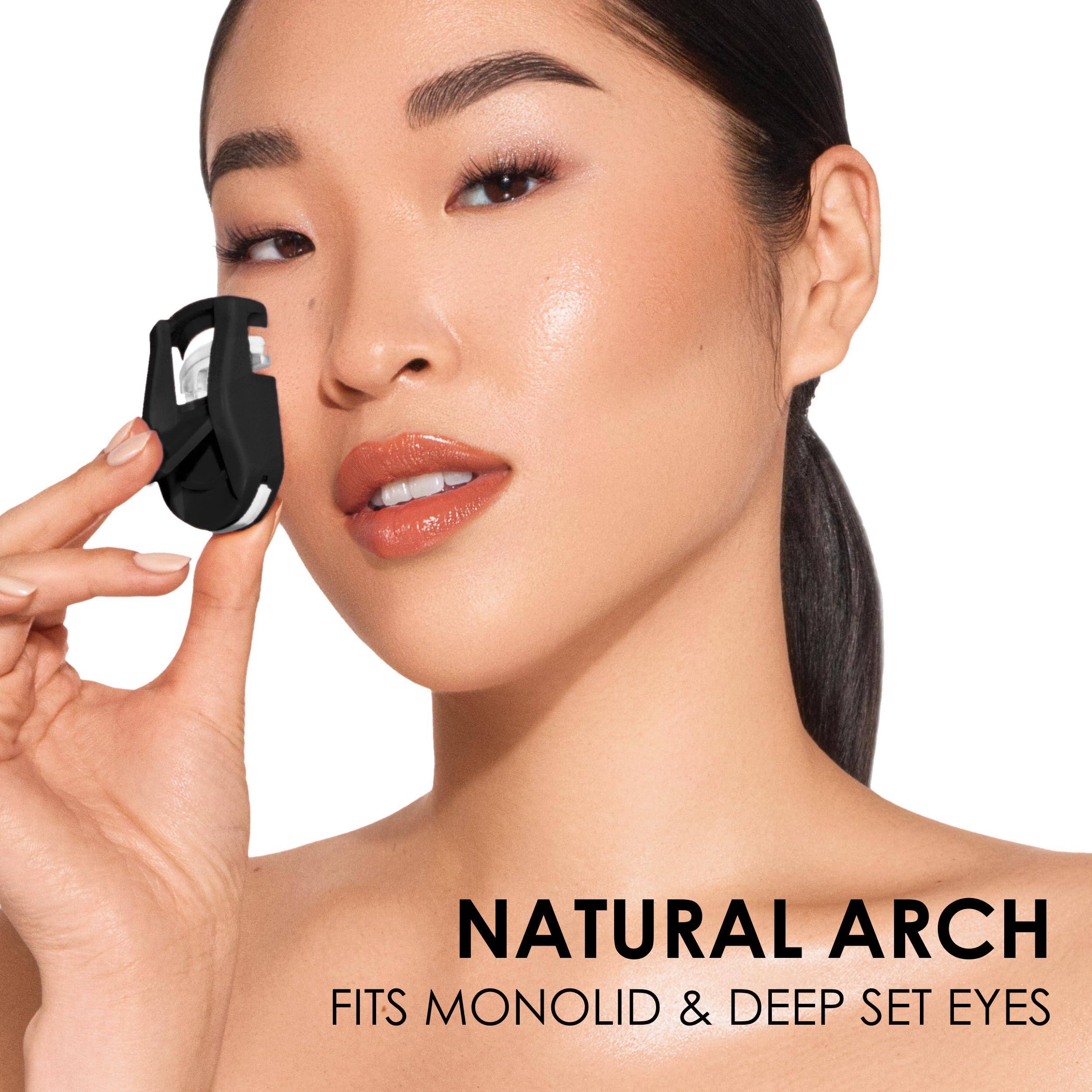 JAPONESQUE JAPONESQUE Travel Eyelash Curler, Black - Plastic Eyelash Curlers for Travel Makeup, Go Curl Lash Curler with Bonus Replacement Lash Pad - 1 Pack