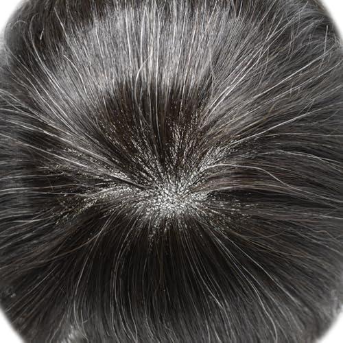 Healthlif Healthlif Fine Welded Lace Hair Toupee For Men Virgin Human Hair System For Men Real Hairline Men's Toupee Durable Mens Hairpiece Protesis Capilar Hombre 8X10#1B10#1B Off Black+10% Grey 100% Density
