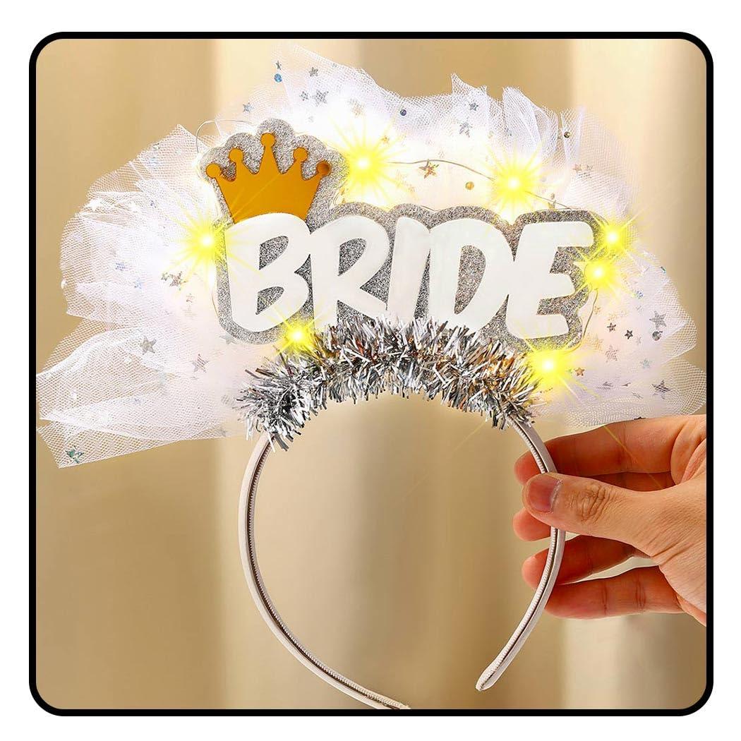 JEAIRTS JEAIRTS Light Up Bride Veil Headband LED Wedding Star Veil Crown Headpiece Glowing Bachelorette Party Hair Accessories for Women(1-Crown)