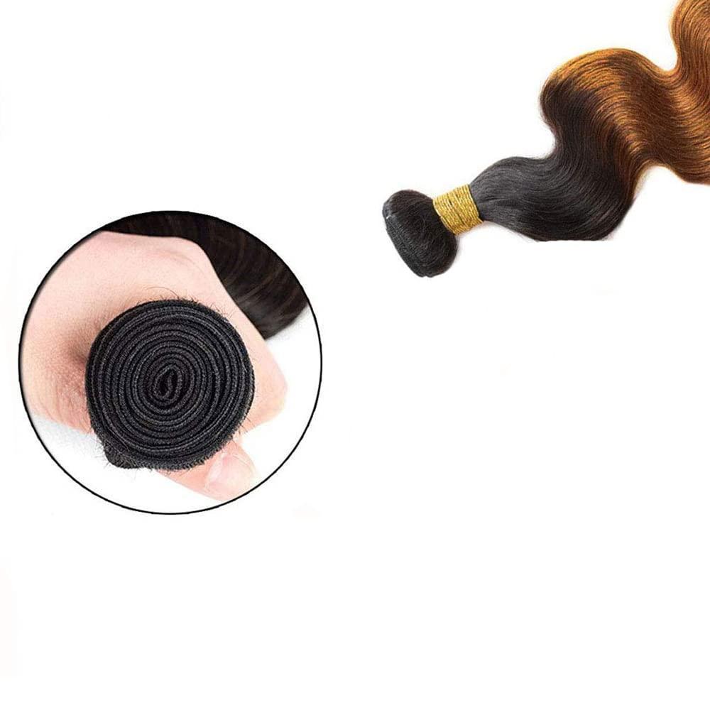 ZevPiul Ombre Body Wave Bundle 1b/30 Human Hair Bundles 8A Brazilian Virgin Brown Human Hair 3 Bundles 18 20 22 Inch Two Tone Dark Roots to Brown Bundles Human Hair Extensions