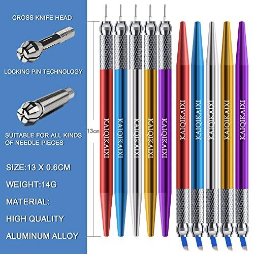 KAIQIKAIXI Microblading Pens 10 Pieces Manual Eyebrow Pens Microblade Pen Aluminum Microblading Hand Tools Light Manual Microblade Tool Microblade Holder Additional 10Pcs Round Needles