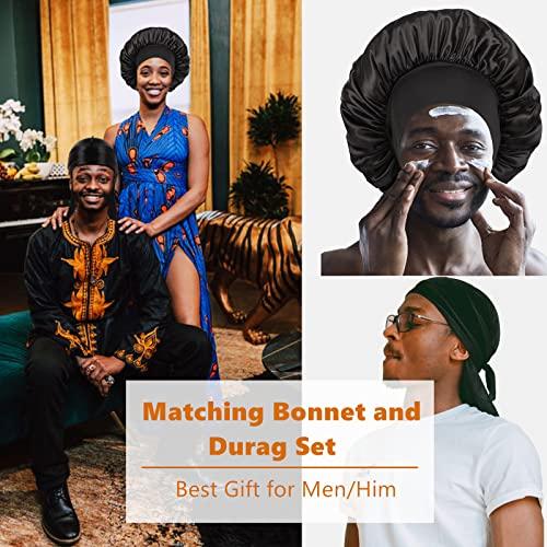 Himoswis 4 PCS Silk Bonnet for Men Sleeping,Silk Sleep Cap for Curly Hair Men,Hair Bonnet Men Sleep,Matching Bonnets and Silk Durag for Men Set-Black,Pink