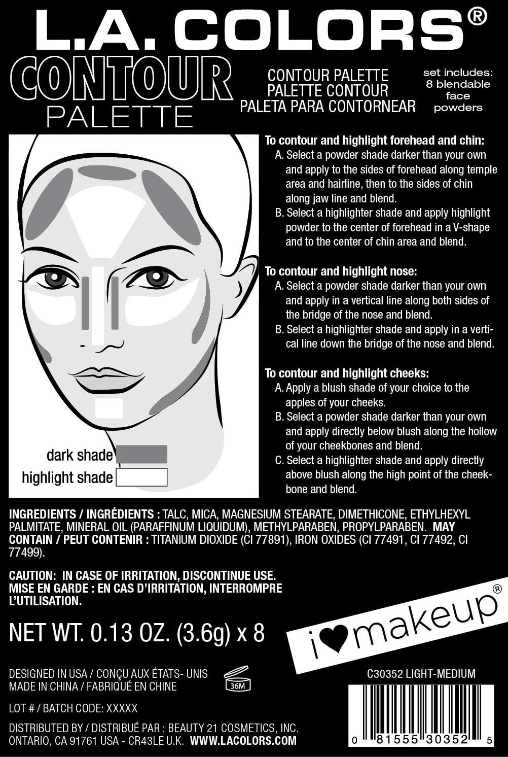 L.A. COLORS L.A. COLORS I Heart Makeup Contour Palette, Light to Medium C30352 (Pack of 2)