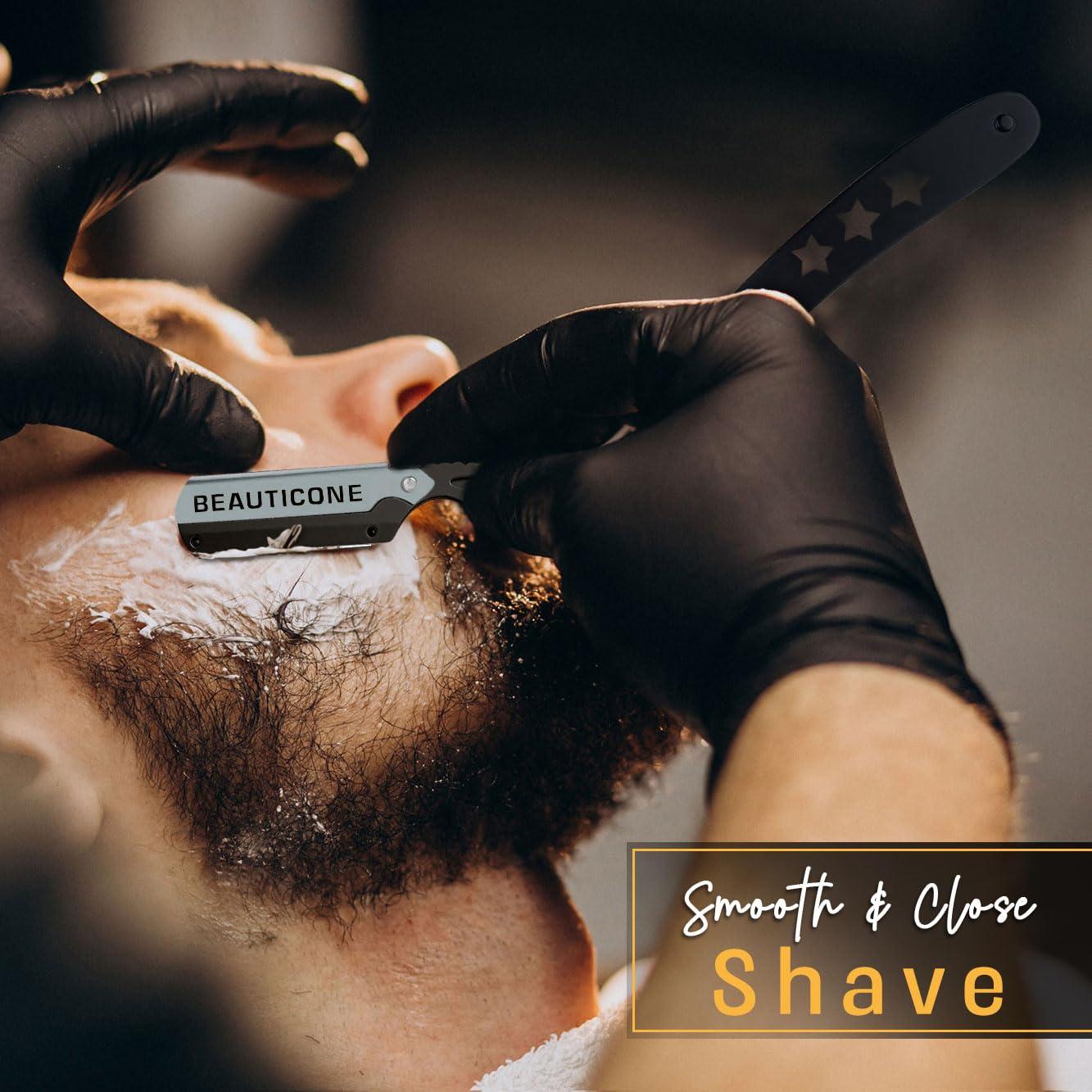 BEAUTICONE Straight Edge Razor for Men, Professional Straight Blade Men's Razors, Barber Shaving Knife for Beard, Single Edge Cutthroat Stainless Steel Razor (SwingLock)