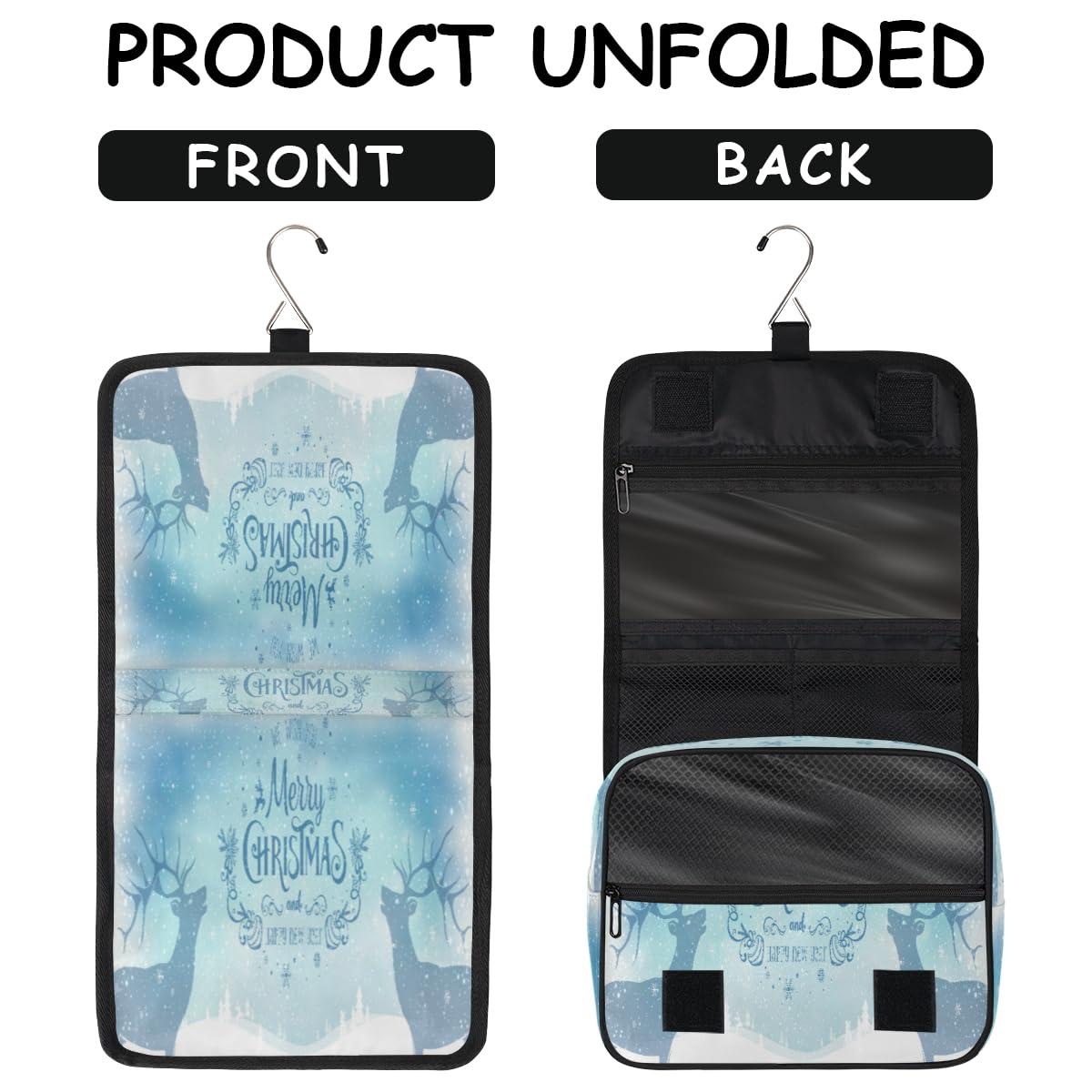 POFATO POFATO Snowflake Moose Christmas Travel Toiletry Bag Cosmetic Makeup Bag for Women Men Hanging Hook Wash Toiletries Portable Toiletry Bags Organizer