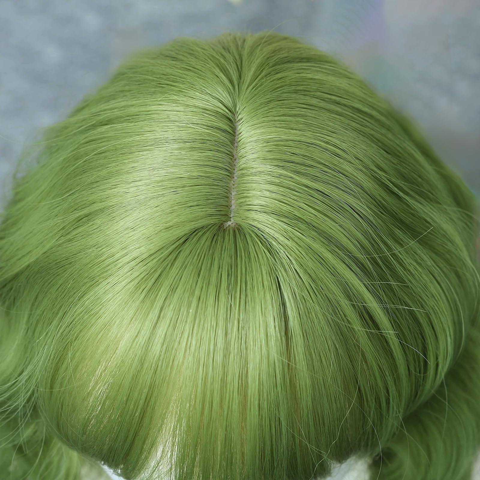 incohair incohair Green Wigs matcha green Wig with Bangs Women Girls Short Curly Wavy Bob Wig Shoulder Synthetic Party Wigs Wig Cap Included (matcha green)