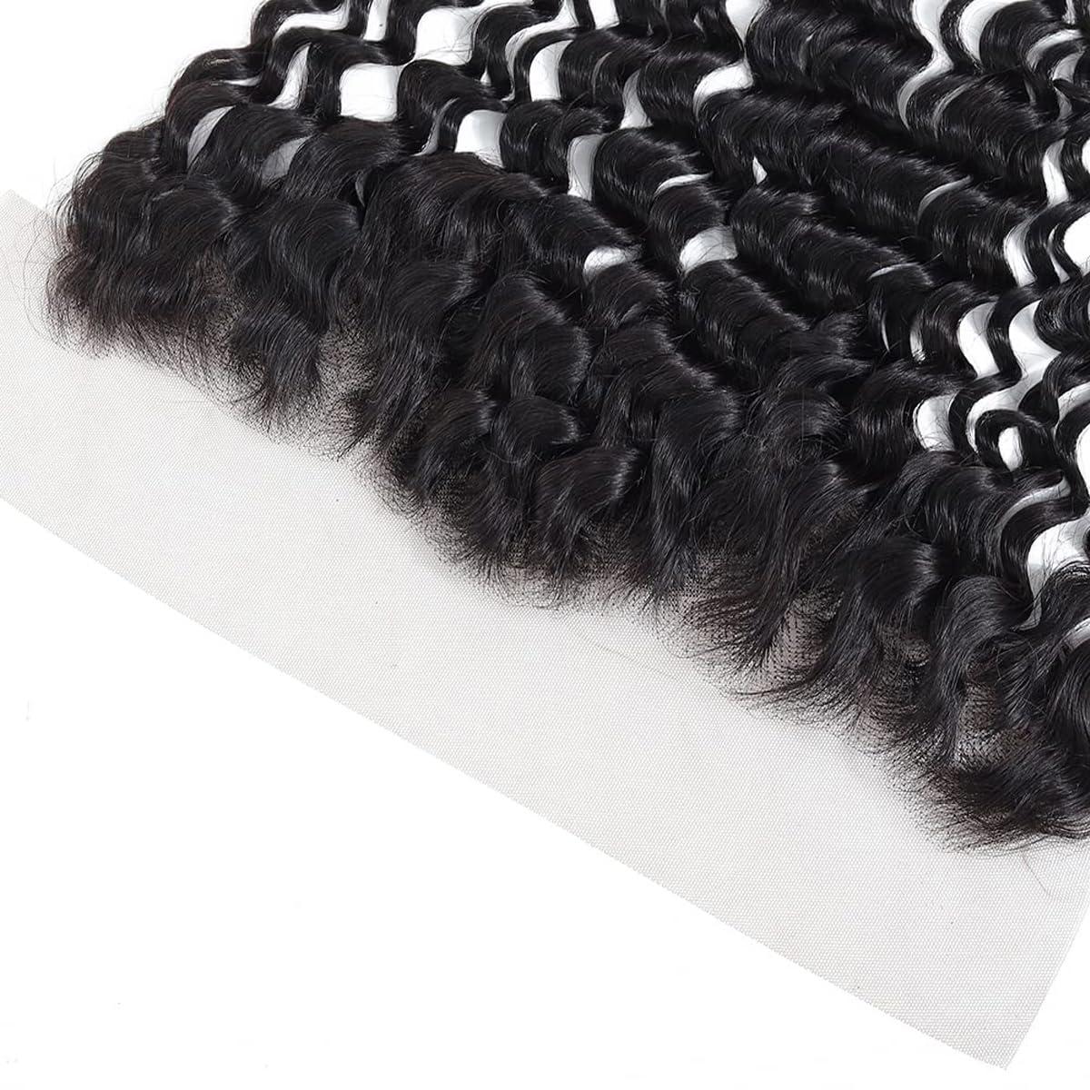 Doris beauty 13x4 Deep Wave Lace Closure Human Hair Deep Wave Lace Closure 100% Unprocessed Human Hair Free Part Deep Wave Closure Human Hair Natural Black Color (13x4 Deep Wave, 20 Inch)