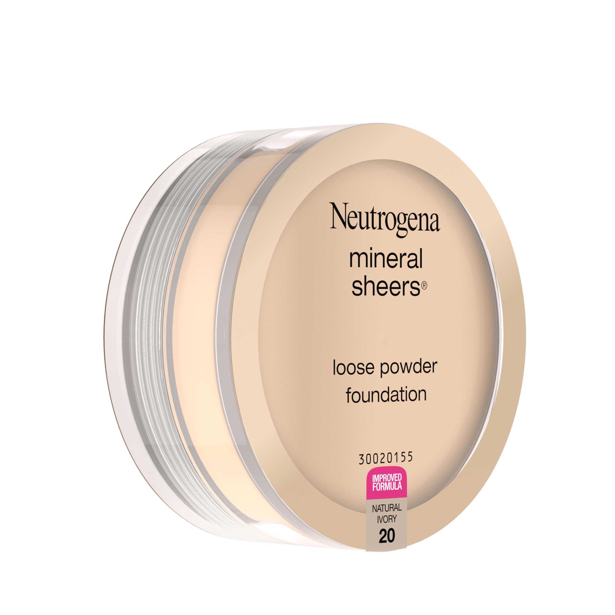Neutrogena Neutrogena Mineral Sheers Lightweight Loose Powder Makeup Foundation with Vitamins A, C, & E, Sheer to Medium Buildable Coverage, Skin Tone Enhancer, Face Redness Reducer, Natural Ivory 20,.19 oz