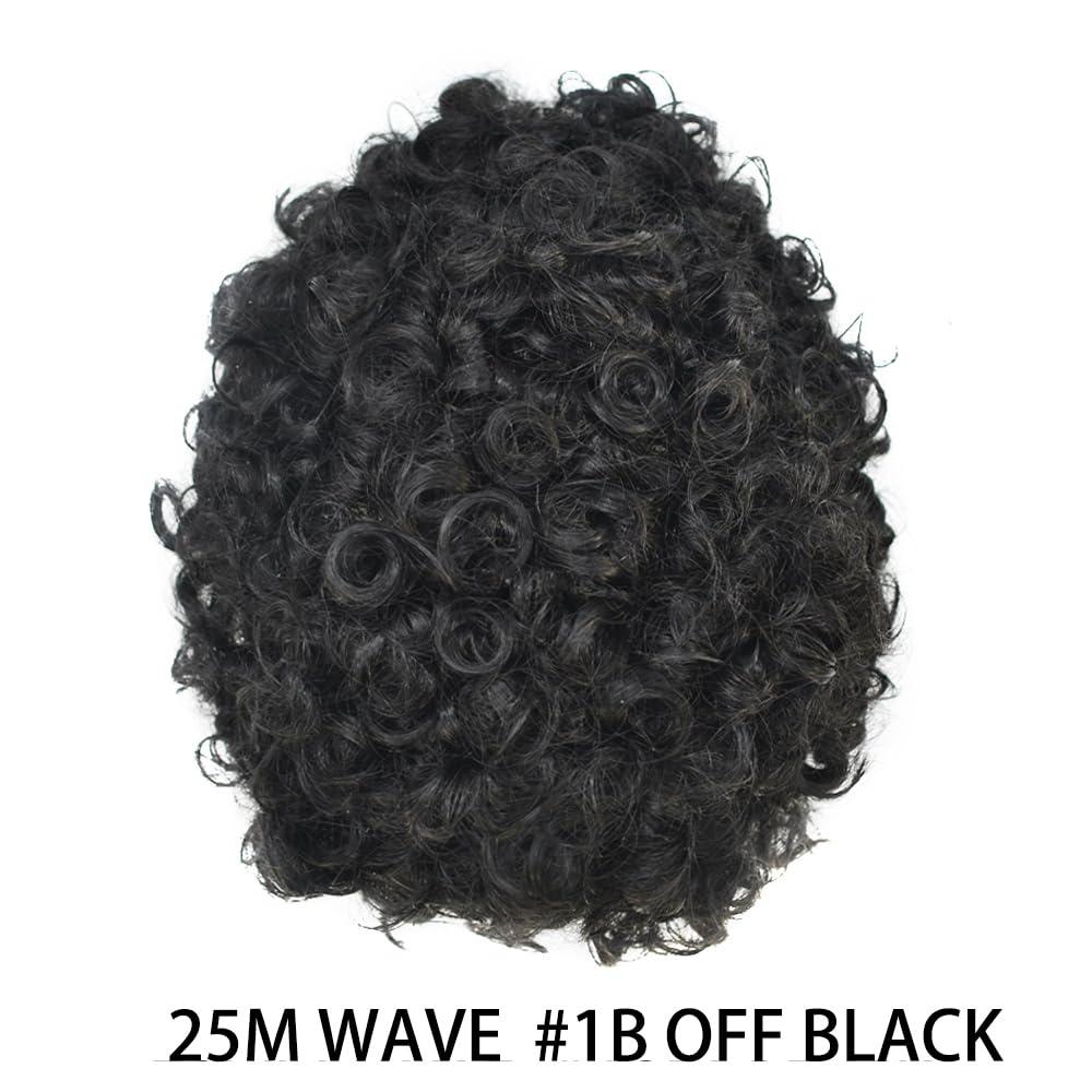 Right Hair Right Hair Poly Skin Toupee For Black Men Hair System Afro Hair Unit For Black Men Brazilian Kinky Curly Human Hair Piece Men Weave Hair Unit Black Men 8X10 25mm Afro Wave #1B Off Black