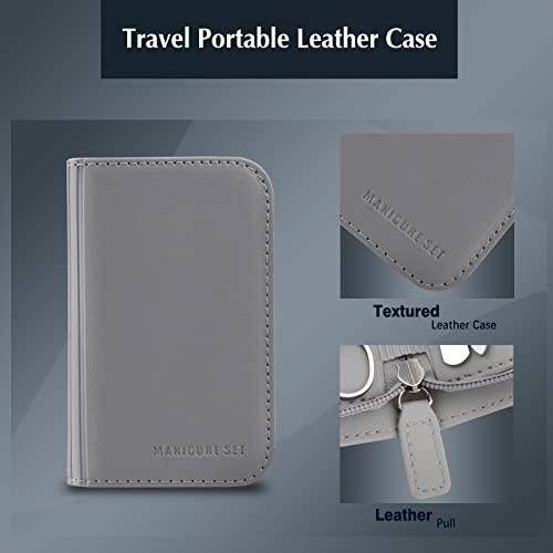 FIXBODY FIXBODY Nail Clippers Set, Professional Manicure set and Pedicure Kit, 10 Pieces Nail Care Kit, Toenail Clippers with Gray Leather Case, Gift for Men and Women