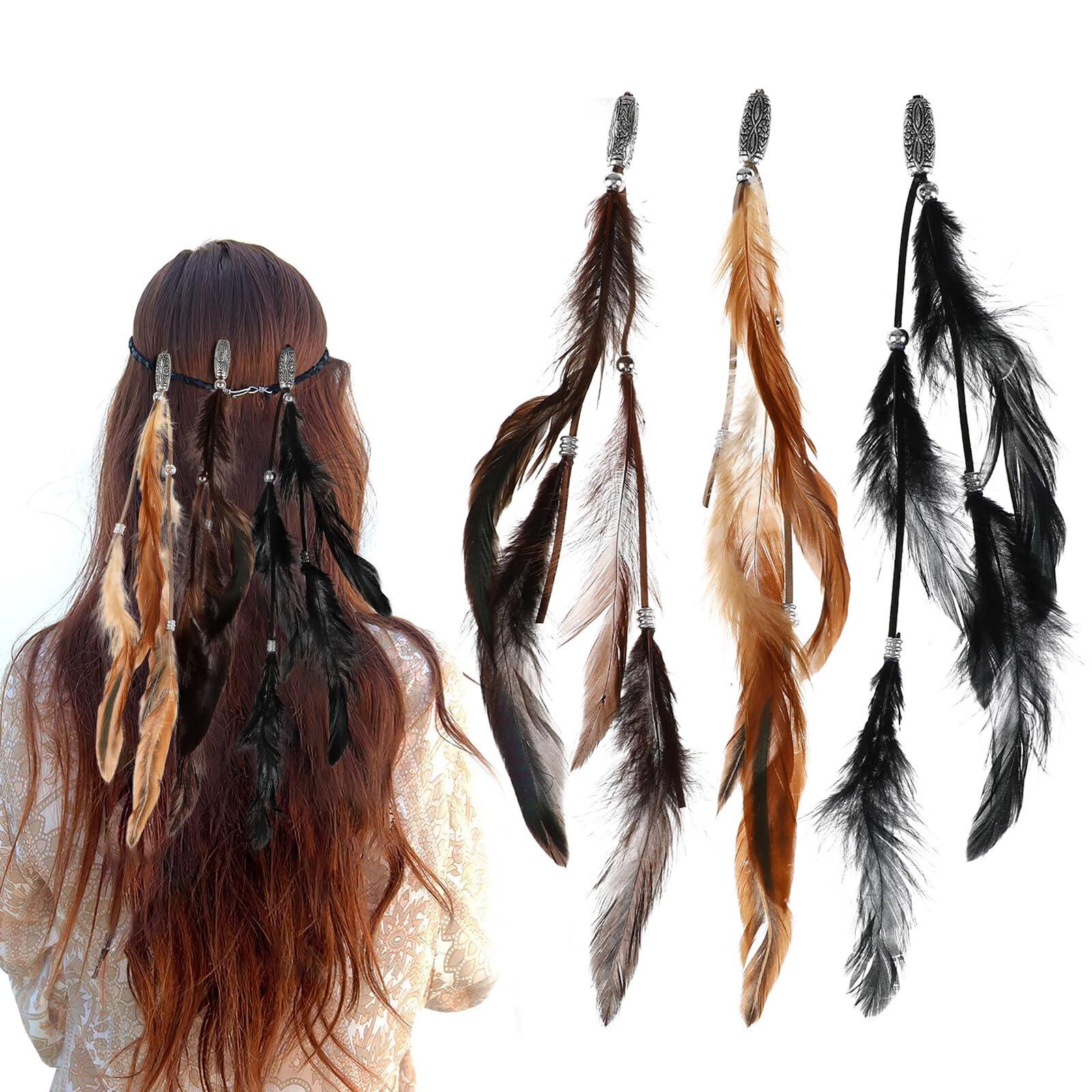 Zcargel Feather Hair Clip,Zcargel 3/6PCS Indian Feather Hair Clip Accessories Mixed Colour Feather Hair Extensions Boho Headpiece for Women and Girls