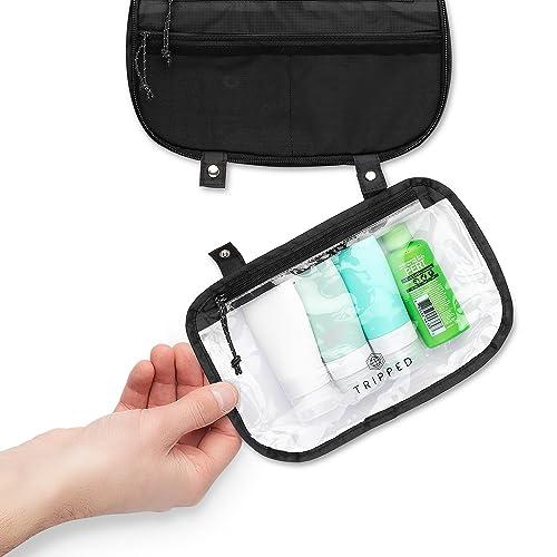 TRIPPED Travel Gear Toiletry Bag Kit Set: Hanging Travel Toiletry Bag + 311 TSA Cosmetic Liquid Bag + Ultralight Accessory Organizer Pouch (Black Ripstop)