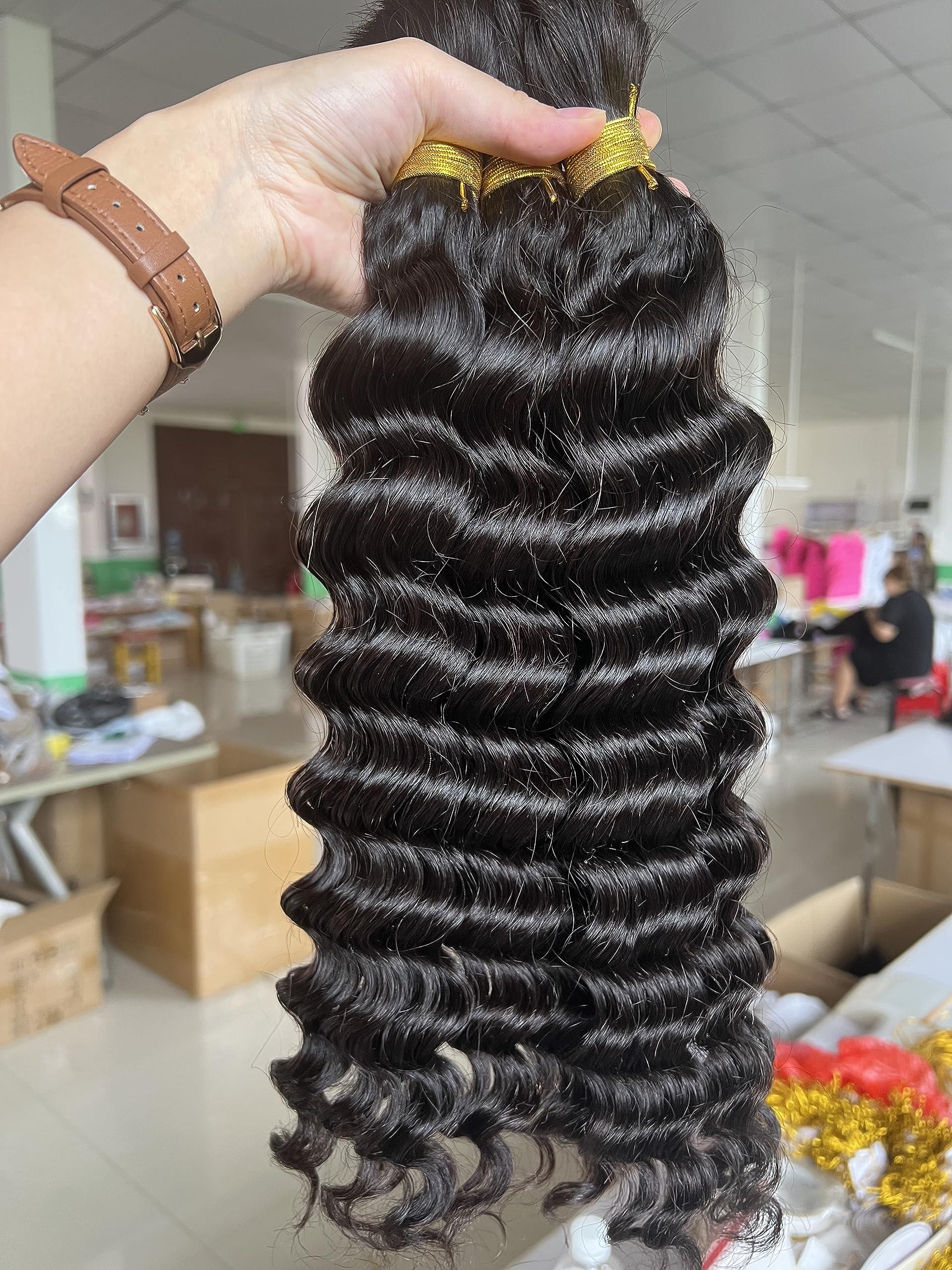 Limited Beauty Micro Bulk Human Hair for Braiding Deep Wave wave 20 Inch 200g (Pack of 2) Virgin Human Braiding Hair for Micro Braids Hair No Weft Human Hair Braids Extension Double Drown Full End Bulk Hair