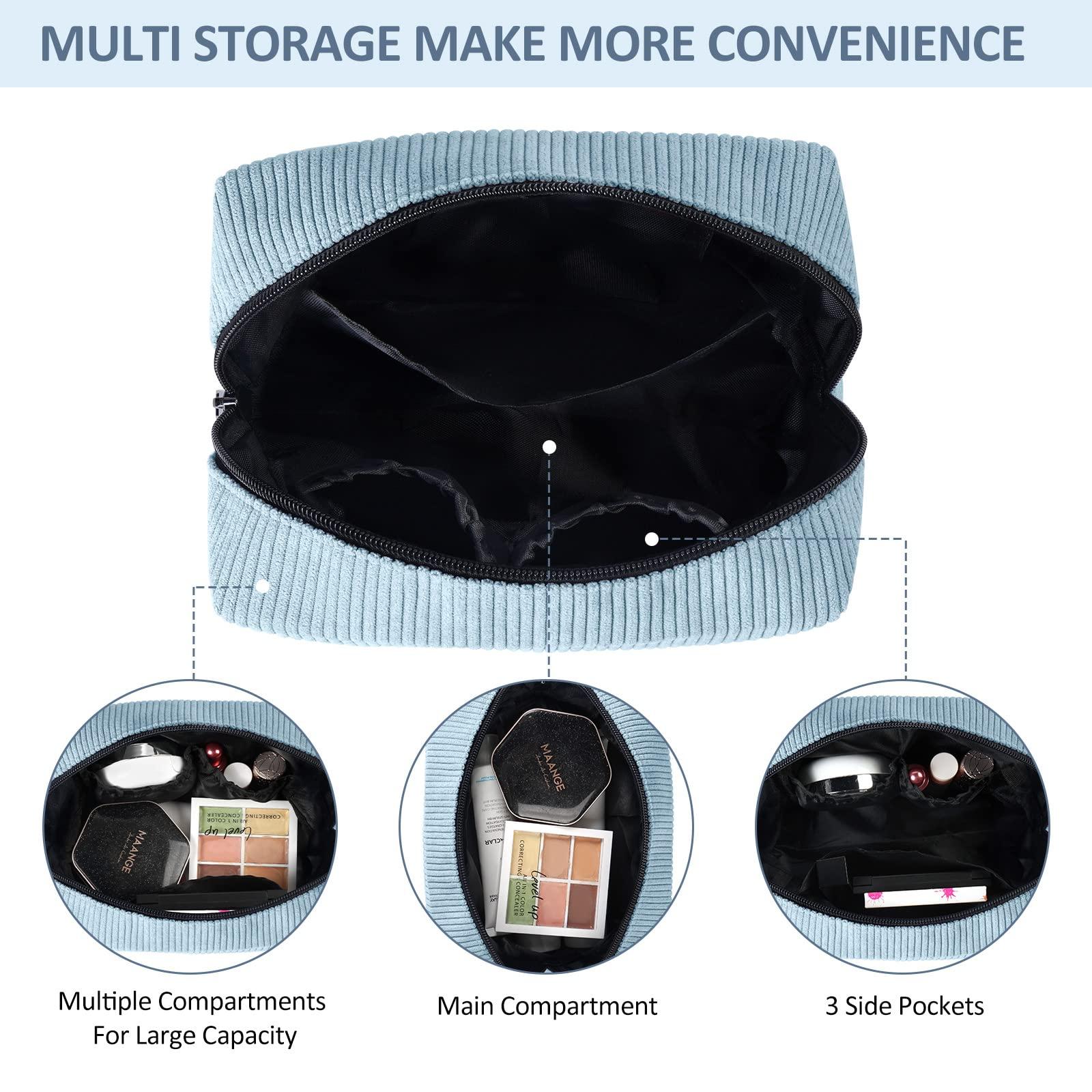 MAANGE MAANGE Cosmetic Bags for Women Small Makeup Bag for Purse Corduroy Makeup Pouch Travel Makeup Bag with Metal Zipper Make Up Bag for Travelling(BLUE)