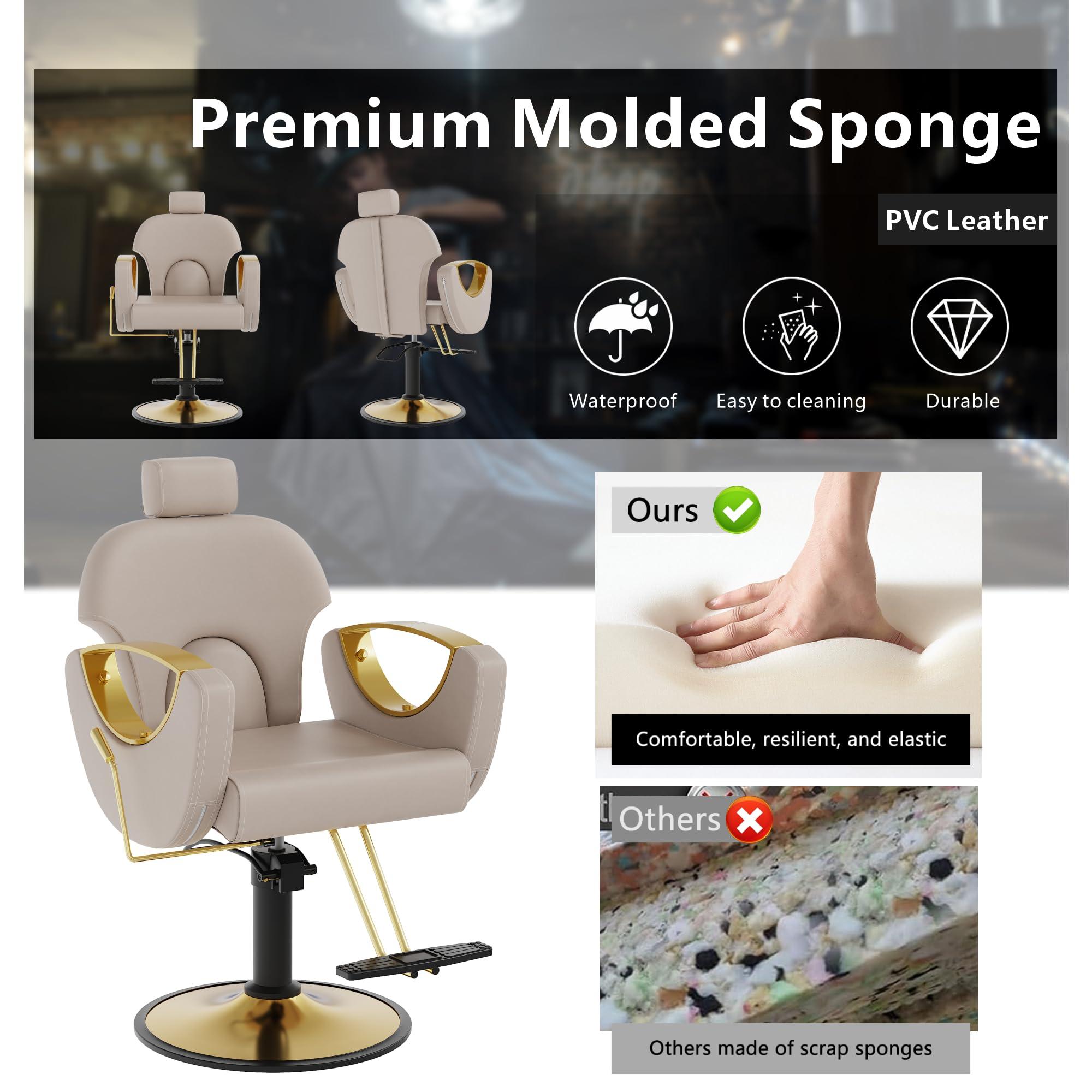 YOCONYO YOCONYO Barber Chair, Reclining Hair Salon Chair, 360 Degrees Swivel Styling Chair, Height Adjustable Hydraulic Shampoo Chair, Spa Equipment (Gray)