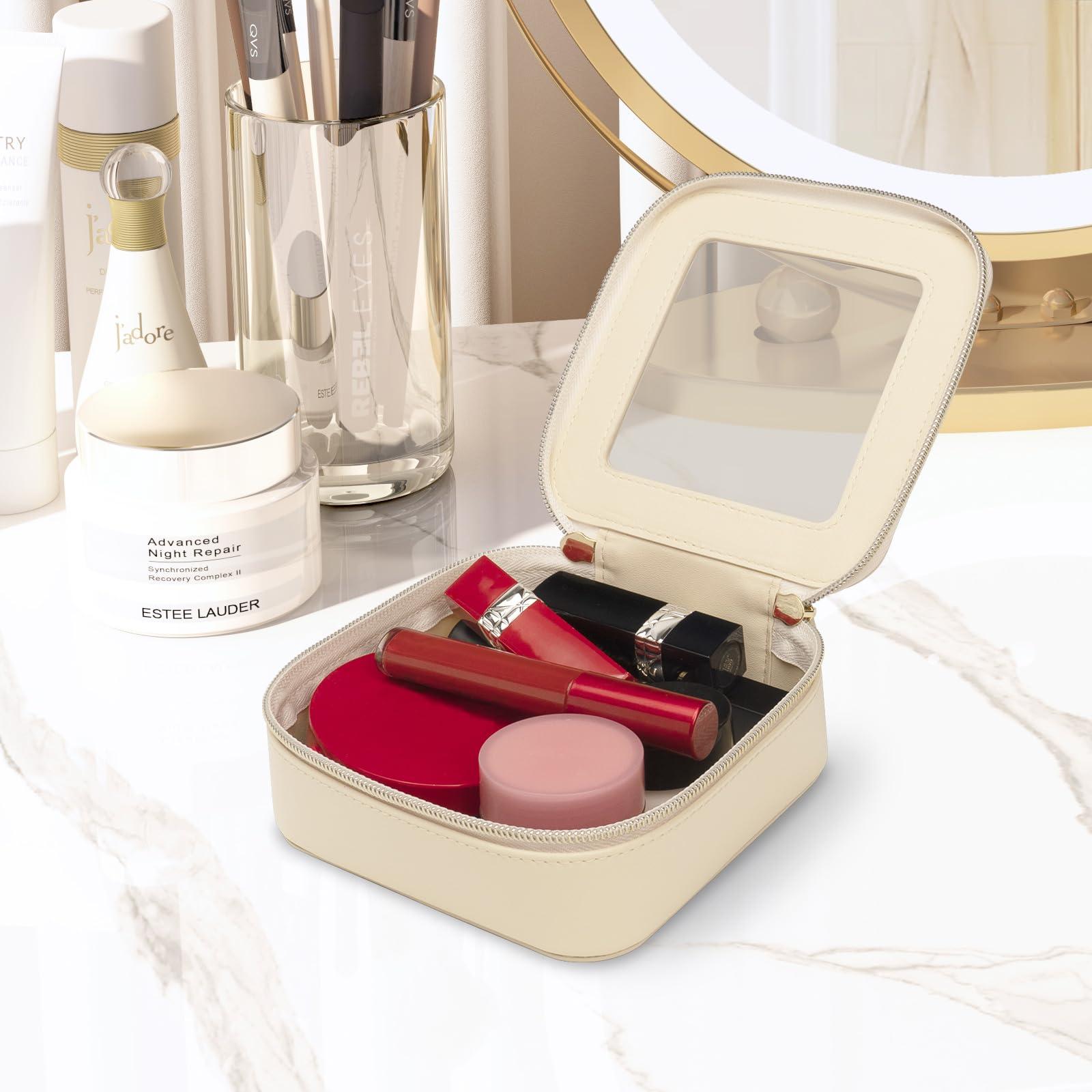 DIYOOHOMY DIYOOHOMY Clear Makeup Bag with Zipper, Black Travel Calpak Toiletry Bag for Women, Mini Leather Cosmetic Organizer Case, Small Portable Purse Pouch