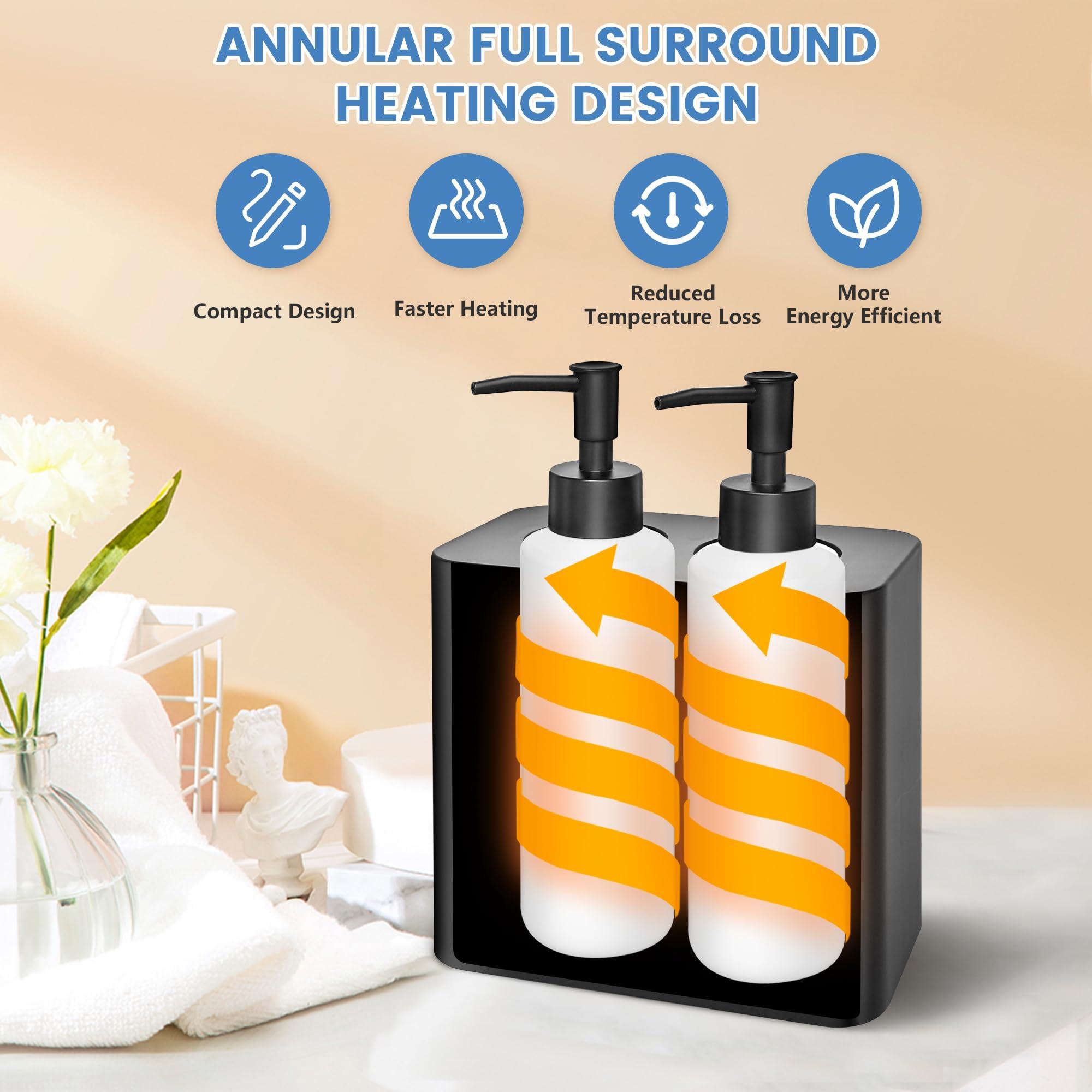 AOWOSA Massage Oil Warmer Double Bottle Professional Electric Lotion Digital Heater for SPA, Portable Oil Warmer Heated Cream for Beauty Salon Home, with / Switchable Display, Four Oil Dispenser Bottle